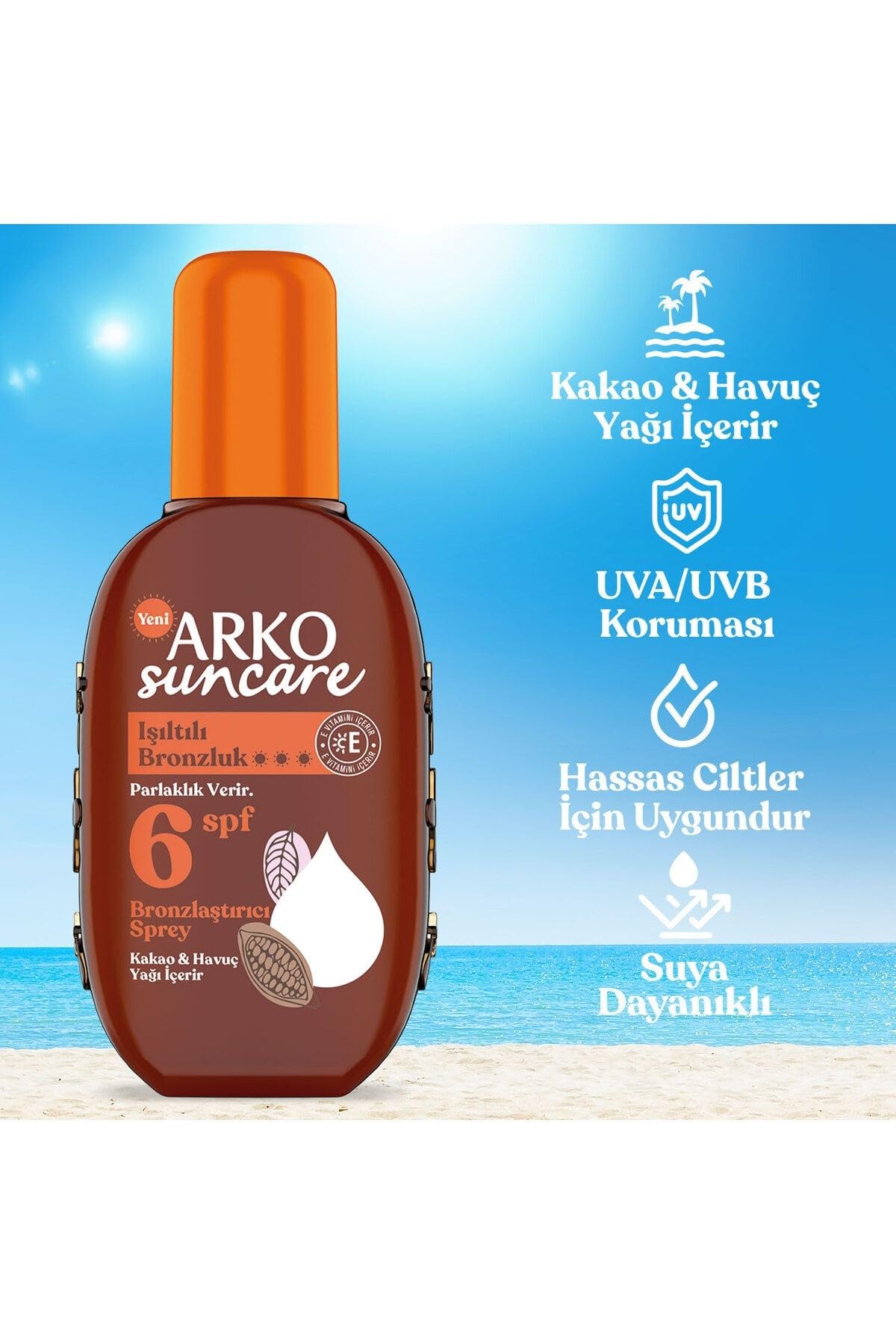 Arko Bronzlaştırıcı Güneş Yağı Sprey, SPF 6, 220 ml