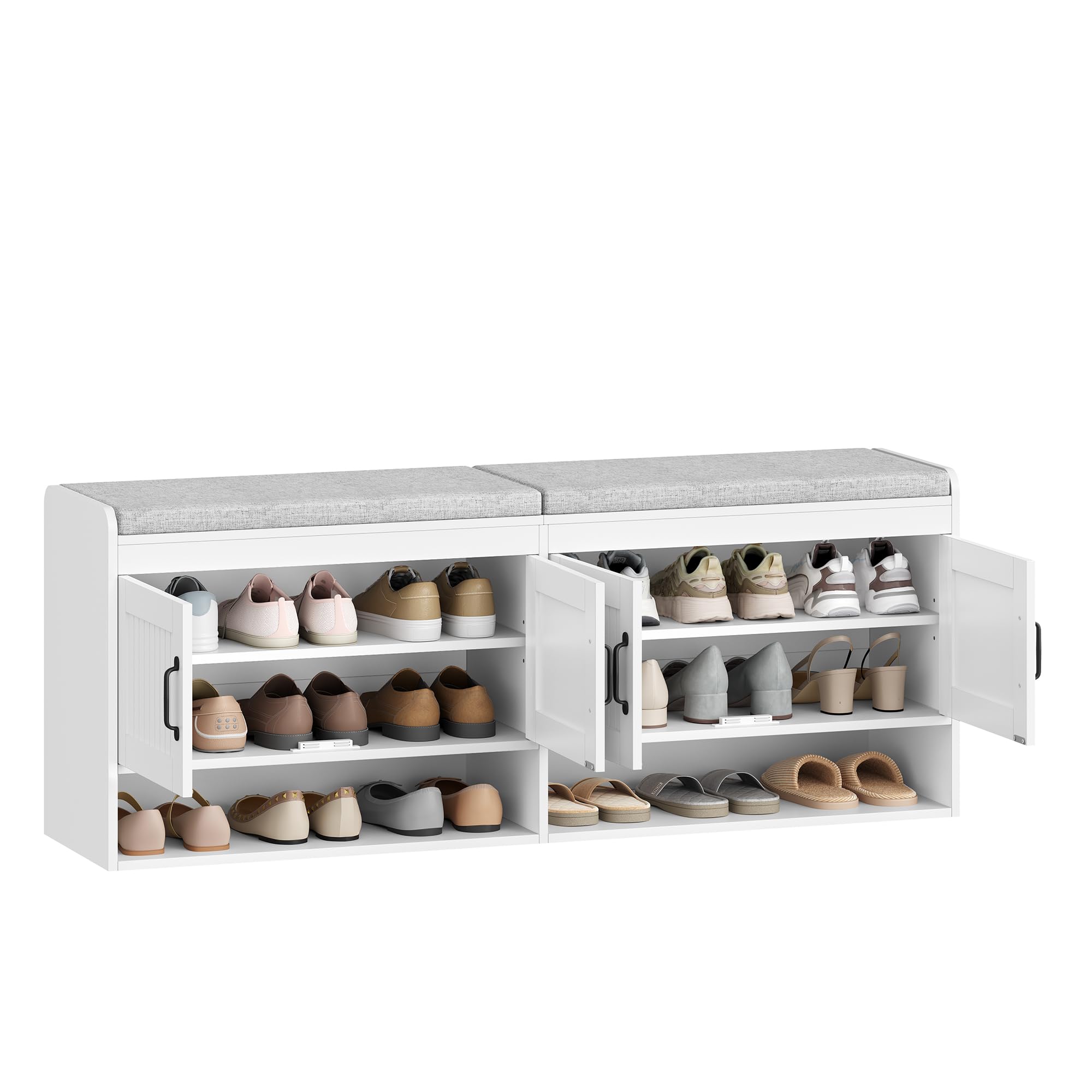 Hzuaneri Banc à Chaussures avec Siège, 140 cm, Blanc | Étagère à Chaussures, Espace de Rangement, Espace ouvert, Rangement Caché, pour Salon, L'entrée, 35 x 140 x 54 cm, SB41403GY