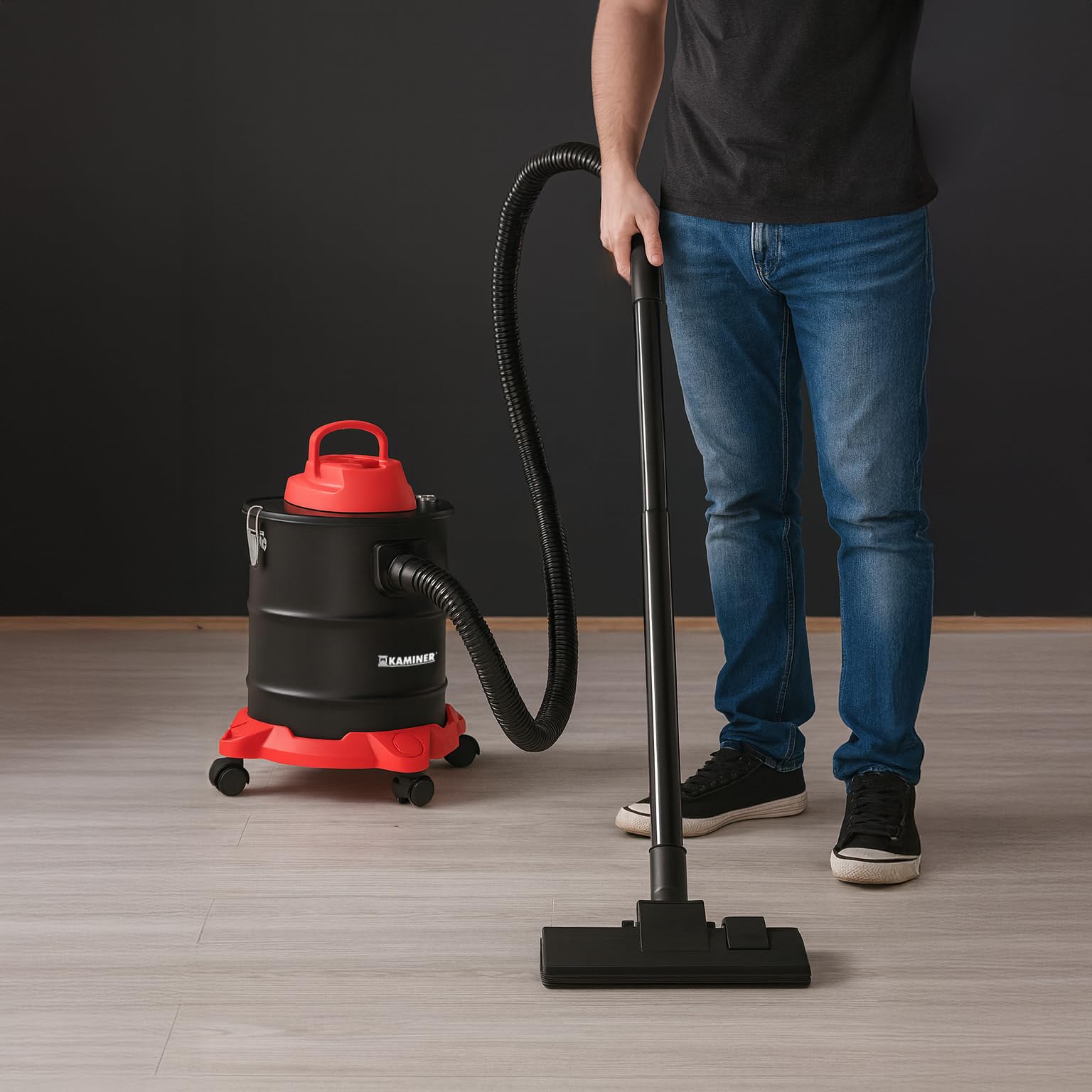 KAMINER Aspirador de cenizas de 20 L, 1600 W, resistente al calor, depósito de metal, HEPA + filtro textil, función de succión y soplado, 3 boquillas, ruedas, sin bolsa, horno, barbacoa y taller
