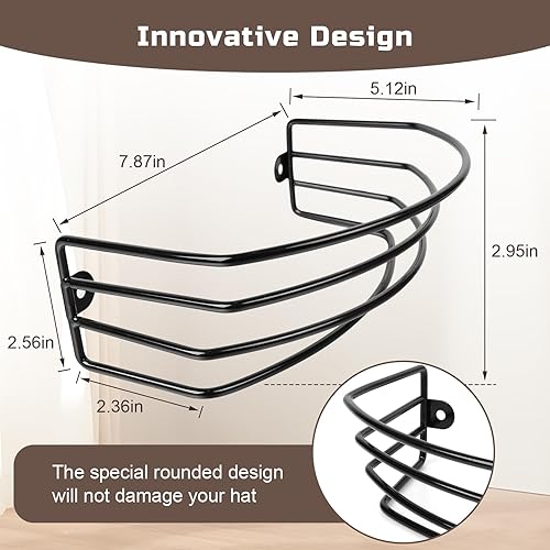 Miniatura 2 de VZZNN Paquete de 3 percheros para gorras de béisbol, organizadores de sombreros de metal para pared y puerta, ganchos negros para almacenamiento de