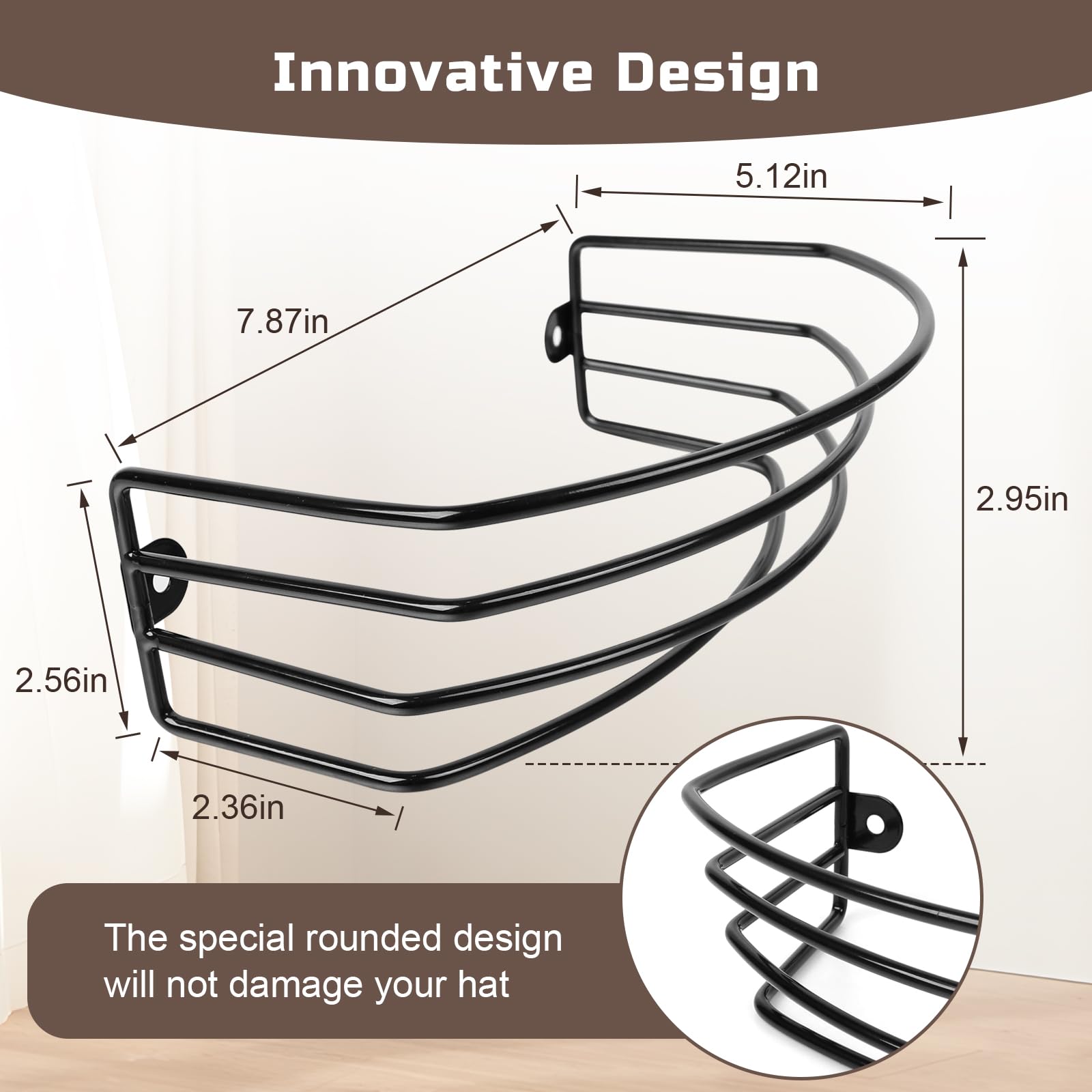 VZZNN 3 Pack Hat Rack for Wall Closet,Metal Hat Organizer for Baseball Caps,Hat Storage Hold Up to 30 Baseball Caps,Nail-free,wall-friendly,Black