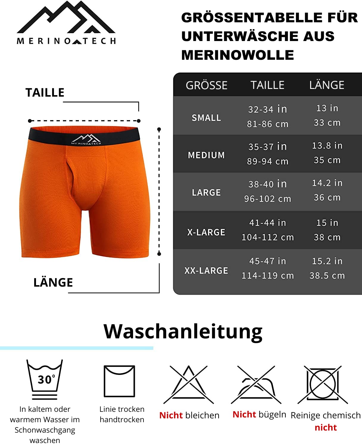 Merino.tech Boxer Uomo Lana Merinos Mutande Intimo Termico Mutande | Intimo Anti-Odore e Traspirante, Elastico in Vita, Anti-Sfregamento, Comfort Tutto Il Giorno, Lavabile in Lavatrice