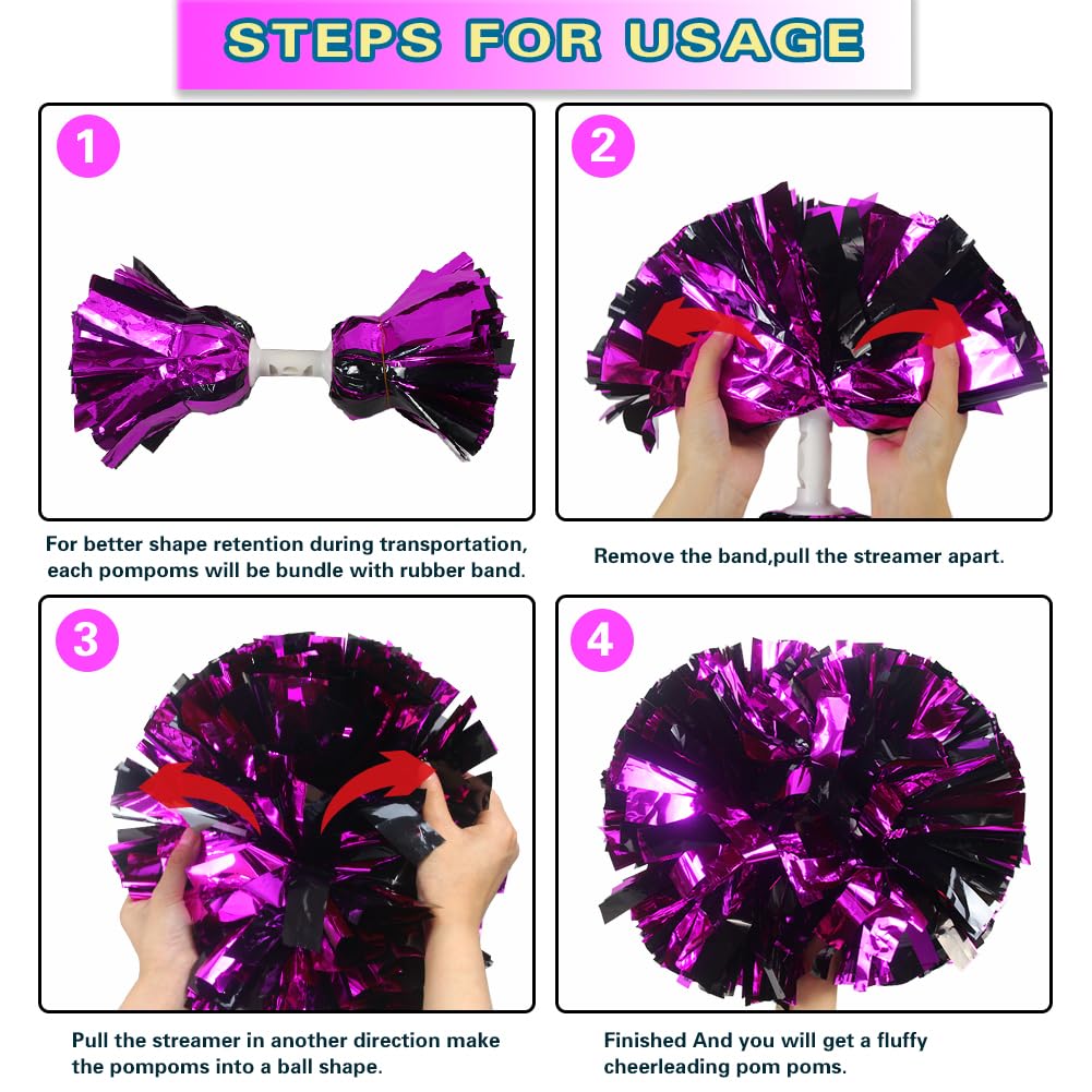 Lovecheer 2 pompones metálicos animadora negro rosa intenso asa fiestas baile deportes espíritus