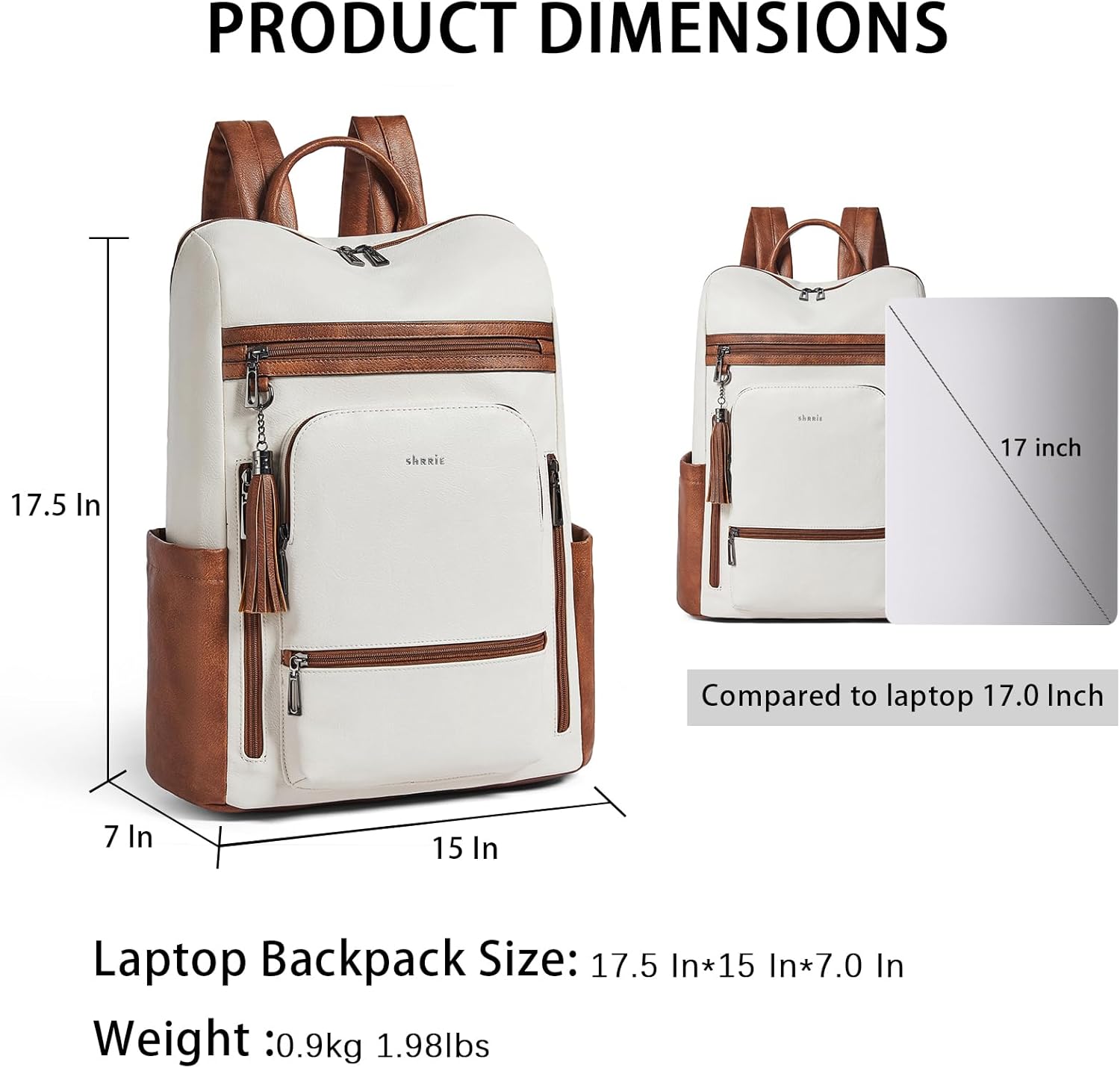 Shrrie Upgraded Large Travel Laptop Backpack with Laptop Compartmetn Fits 17 inch Laptop,Waterproof Vegan Leather Computer Backpack for Women and Men Work Business College - Image 3