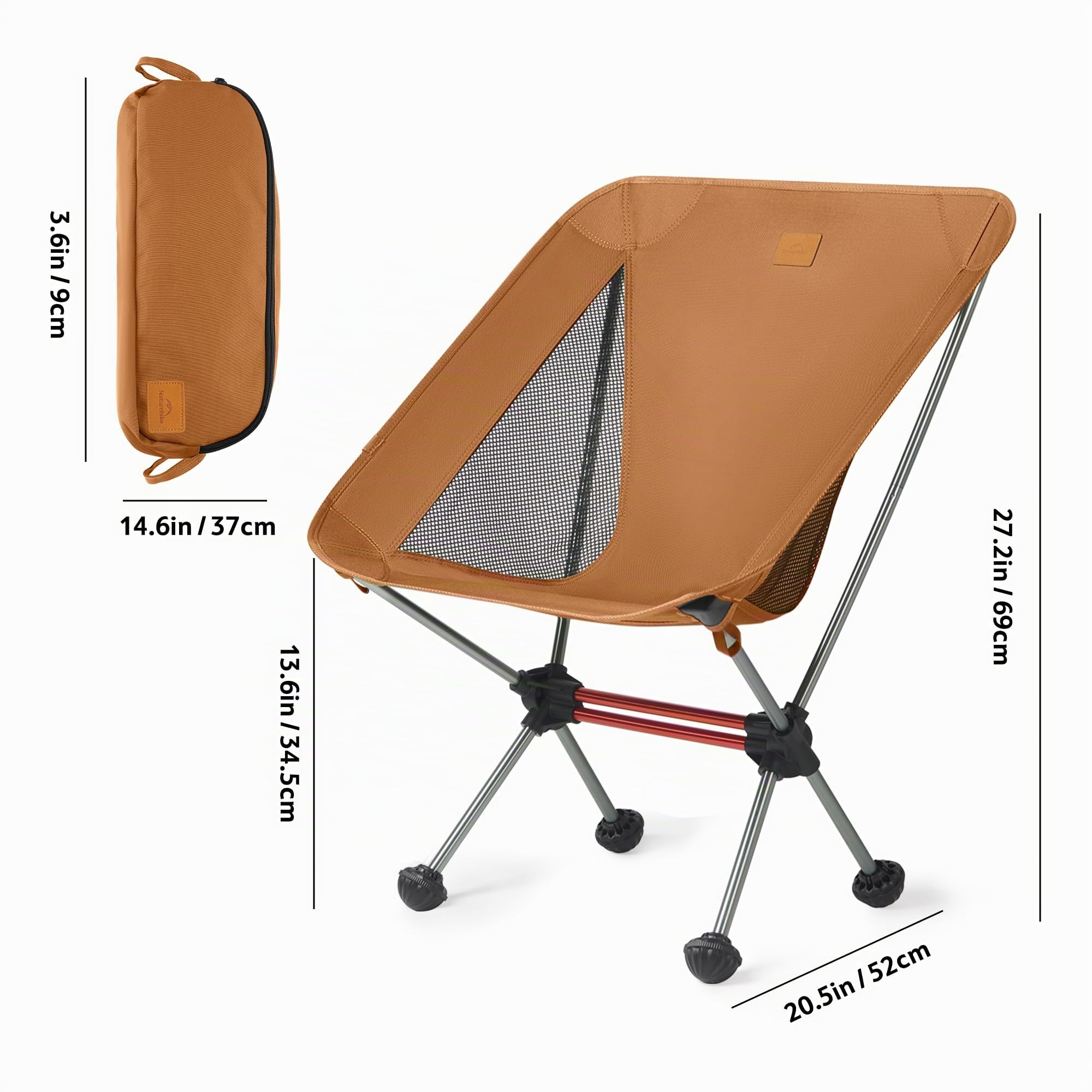 Naturehike Sedie Pieghevoli Sedia Pieghevole Campeggio Sedia da Campeggio Portatile Sedia da Pesca 120kg 3 Dimensioni (Giallo S)