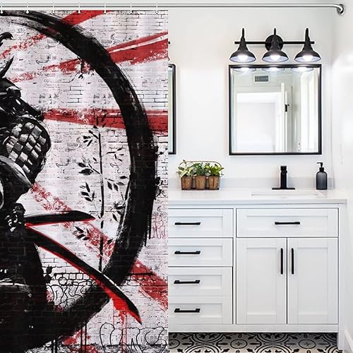 Miniatura 6 de Cortina de ducha de guerrero japonés (72 x 72 pulgadas), juego de cortina de ducha de tela de poliéster impresa para baño con ganchos