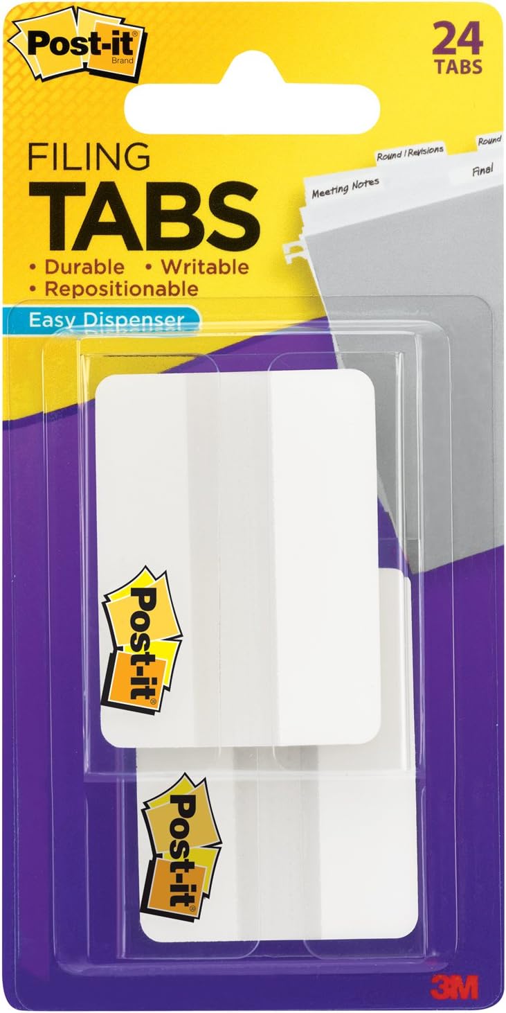 Post-it Tabs, 2 in Solid, White, 12 Tabs/On-The-Go Dispenser, 2 Dispensers/Pack (686-24WE) : Color Coding Labels : Office Products