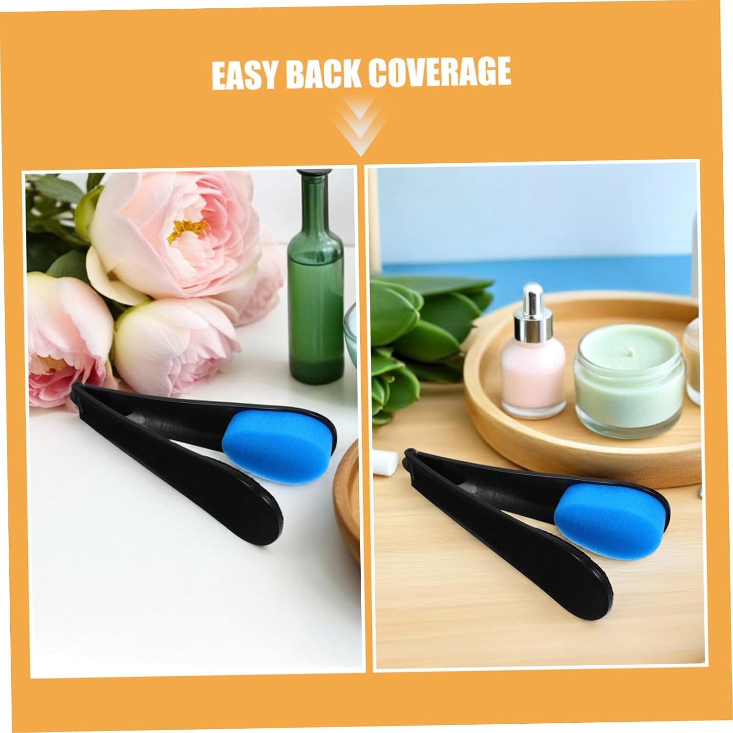Back Lotion Applicator with Plastic Handle and Sponge Brush Foldable 2pcs for Easy Back Coverage Versatile for Outdoors and Beach Trips, for Sunscreen, Self Tanner, and Cream