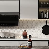 Vista 2 de Azulejo hexagonal para salpicaduras para pared de cocina y baño, aspecto de piedra de mármol blanco, PVC con metal dorado (5 hojas)