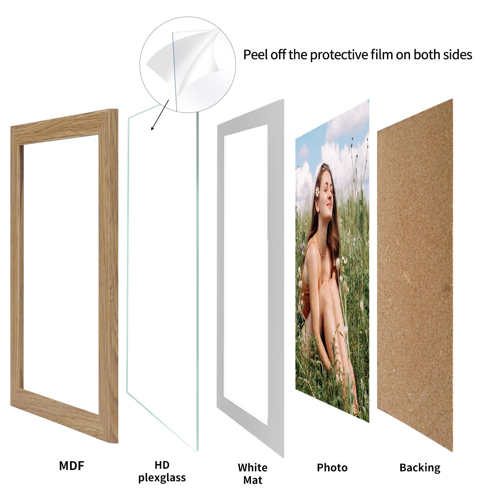 EYMPEU Juego de 15 marcos de fotos de 8 x 10 pulgadas con paspartú de madera de roble con paspartú o fotos de 9 x 11 pulgadas sin paspartú, marcos multipaspartú a granel para pared, mesa