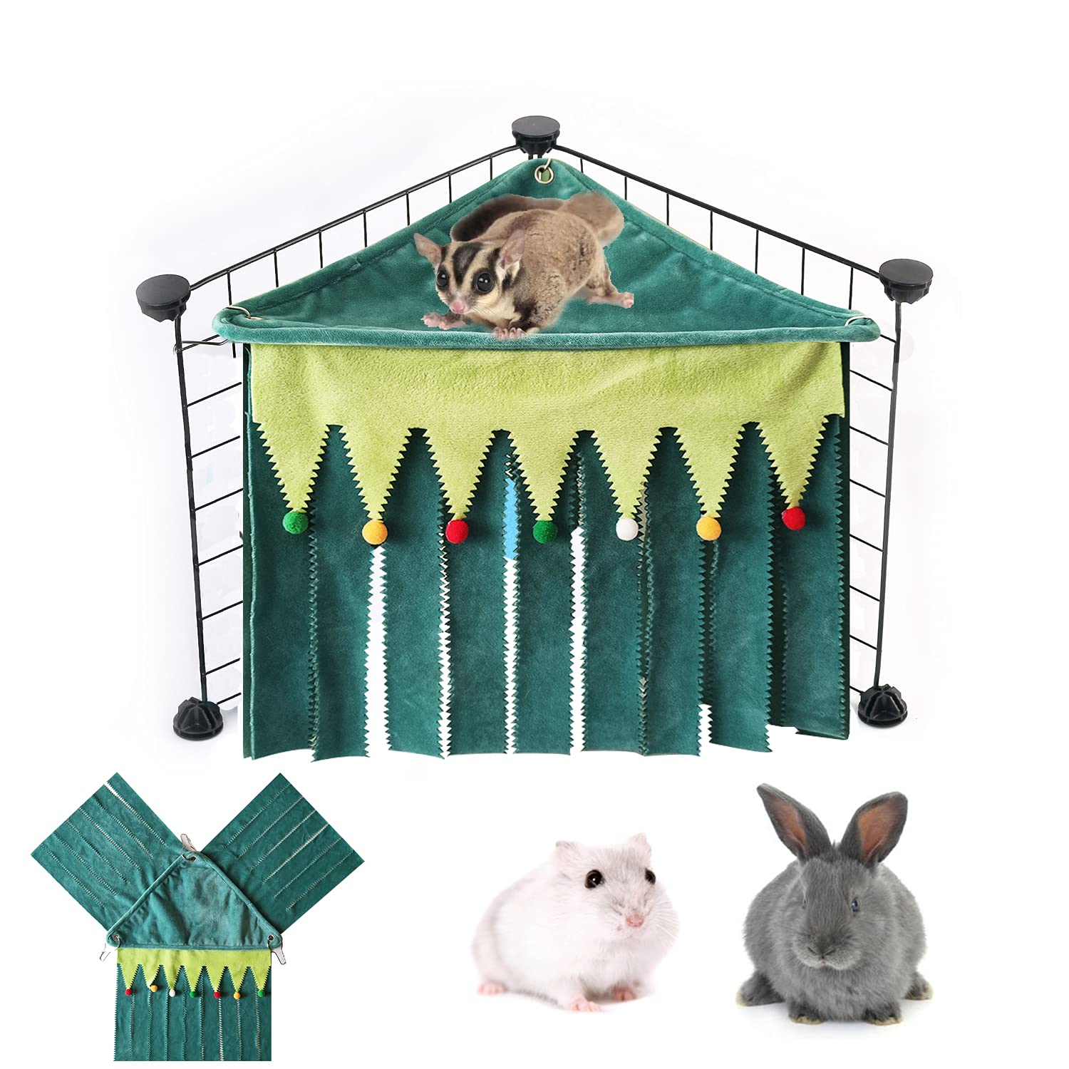 PAPIEEED Small Pet Hideout, Guinea Pig Corner Shelter Hideaway Sugar Glider Habitat Peekaboo Hamster Toy Forest Reversible Cage Accessories for Chinchilla, Hedgehog, Rat