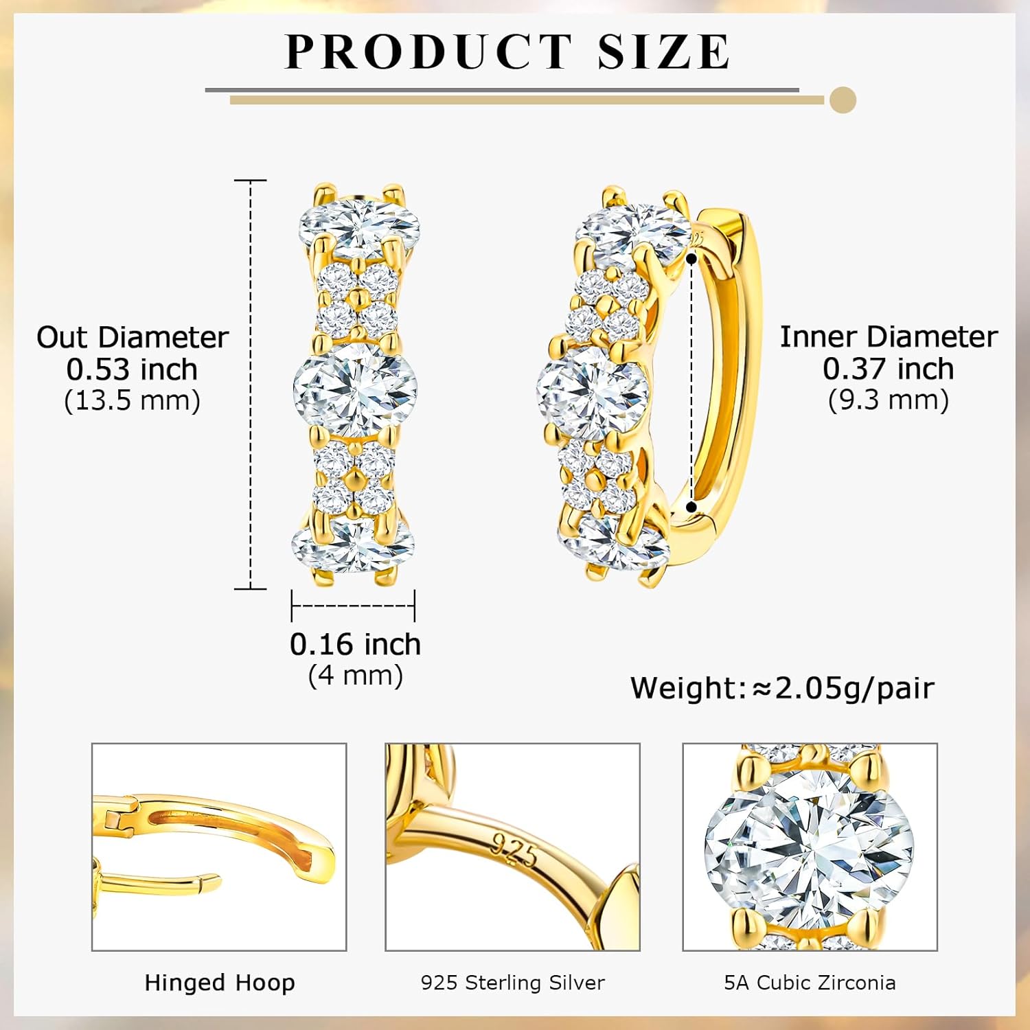 Chunky Gemstone Hoop Earrings 14K Yellow Gold Sterling Silver 14mm Small Huggies Aquamarine/Amethyst/Pink Sapphire/London Blue Topaz/Garnet Hoop Earrings for Women