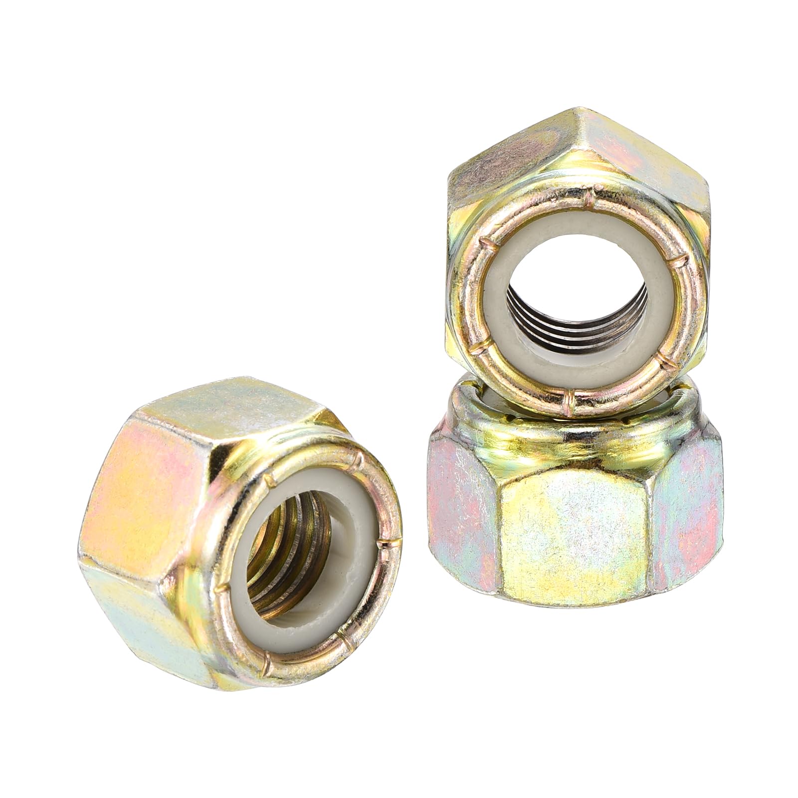 Kozelo 10Pcs Nylon Locking Hex Nuts - [9/16"-12], Carbon Steel Hardware Nuts, Yellow, for Automotive, Aerospace, Industrial Applications Use — image 1