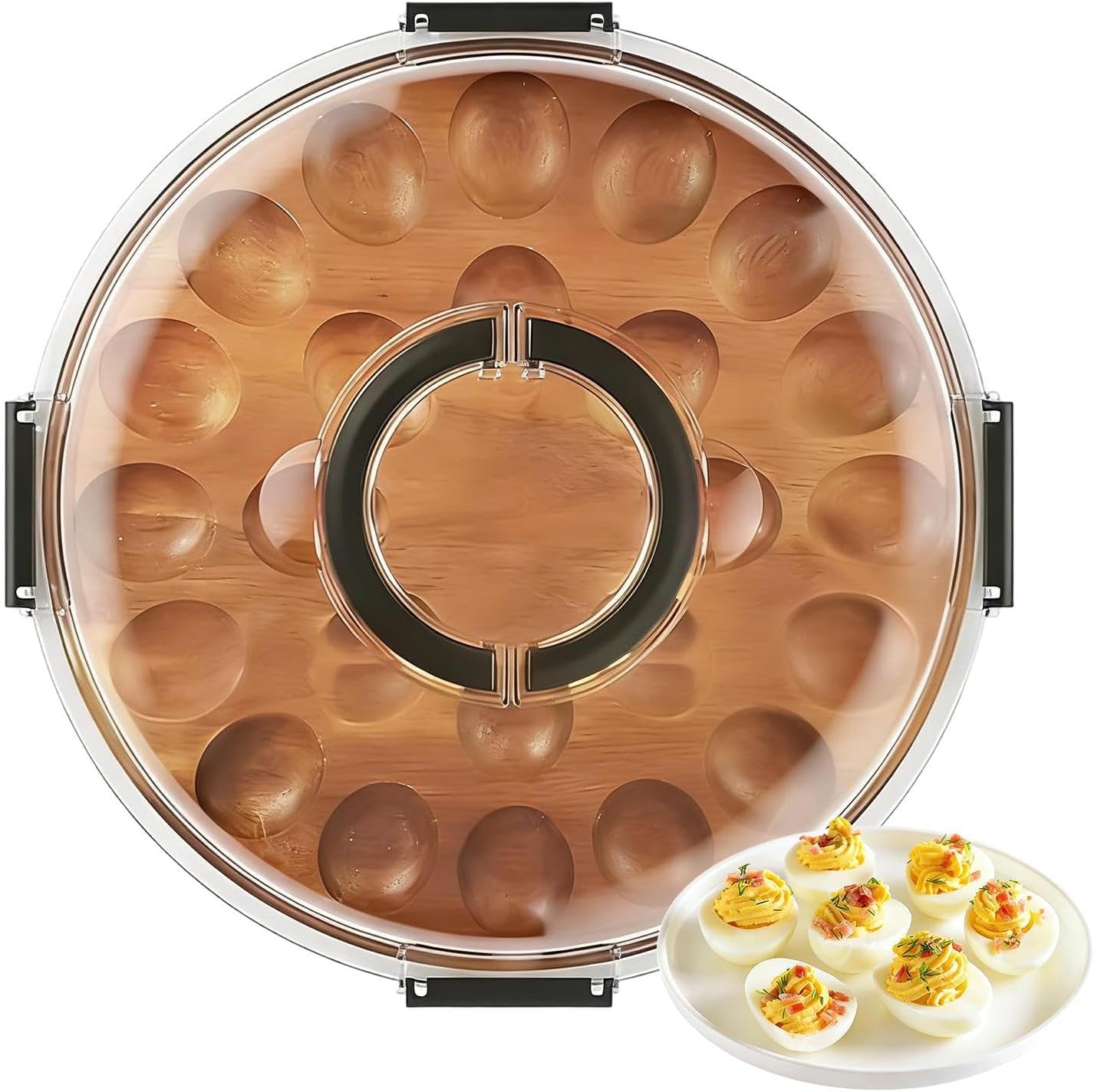 Wood Deviled Egg Platter – Wooden 24 Slot Tray with Lid | Deviled Egg Serving Platter, Tabletop Appetizer Display Holder | Kitchen Buffet Catering Organizer for Party Home Dining and Holiday Meals