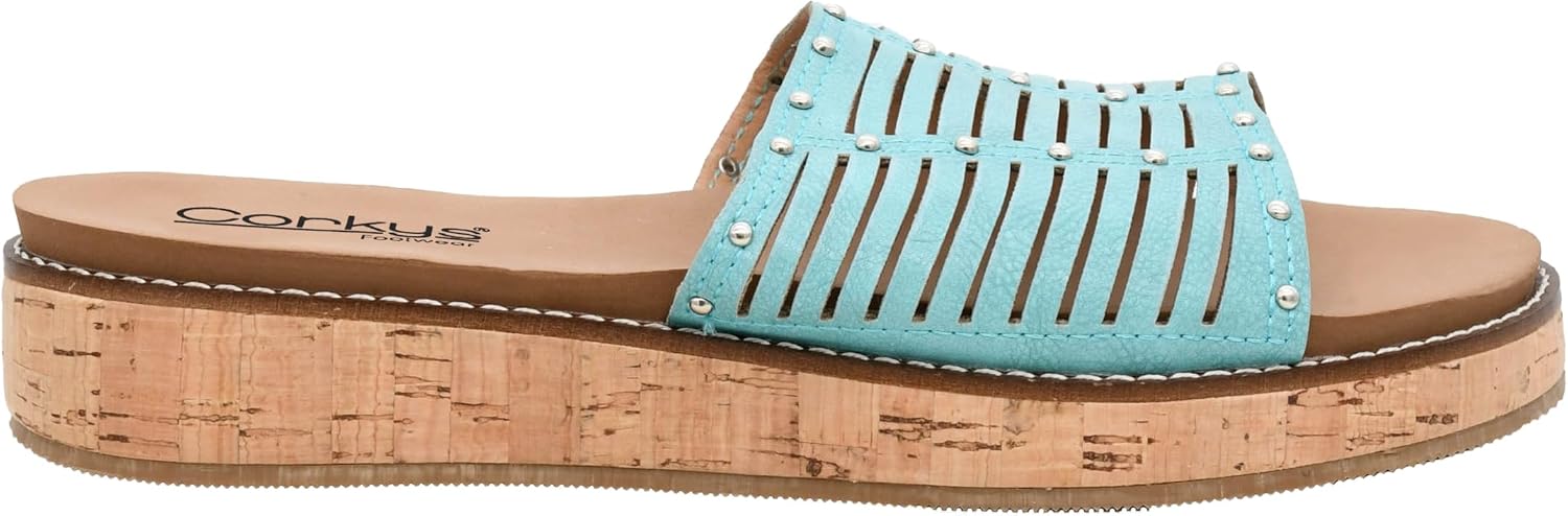 Corkys Footwear Women's At Ease Sandal - Featuring a 1-Inch Heel, Cushioned EVA Insoles For All Day Wear, and a Breathable Upper With Cutouts and Studs