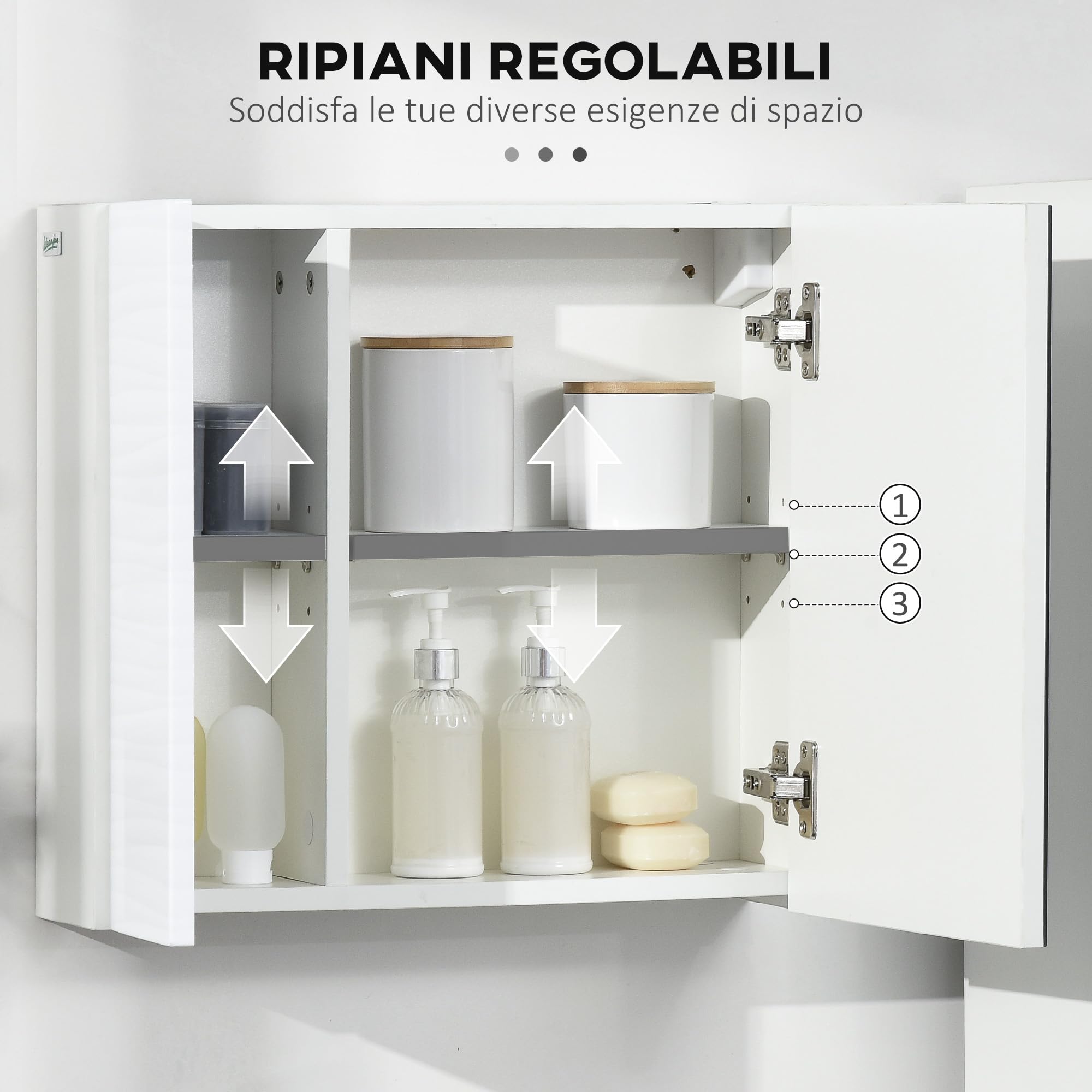 kleankin Mobile Bagno con Specchio, 2 Ante e Ripiani Regolabili, Specchio Bagno Contenitore in Truciolato e Vetro, Design a Parete, 48x15x45 cm, Bianco