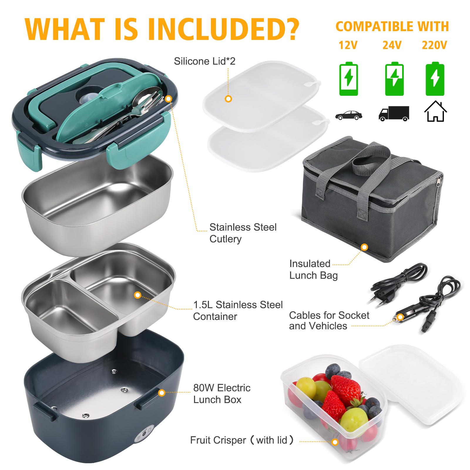 Portapranzo Termico In Acciaio Inox - 1400ml, 3 Scomparti, Hermetico, Per Microonde E Lavastoviglie