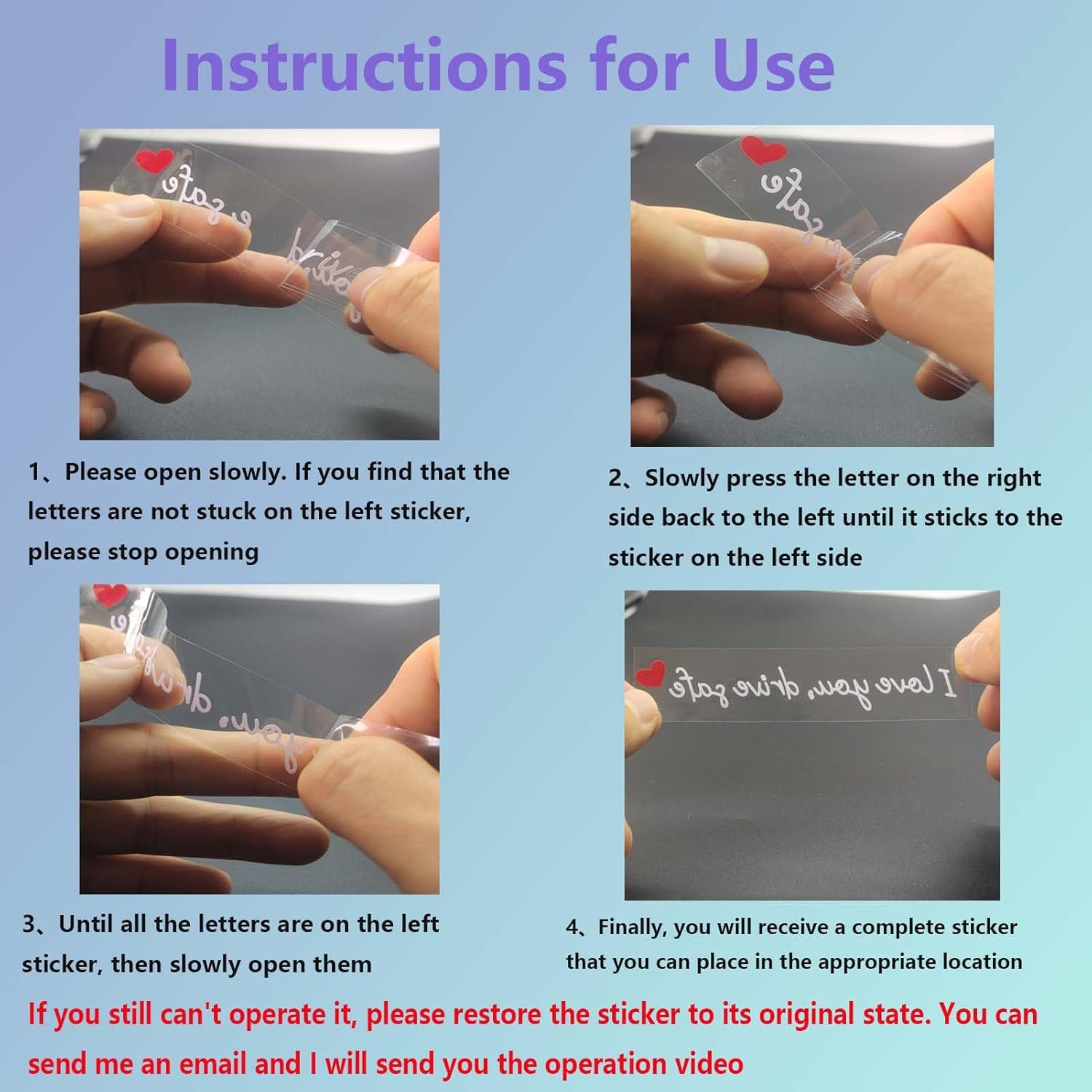 6 Pcs I Love You Drive Safe Mirror Stickers – Cute Car Decals for Women, Stickers for Rear View Mirror, Tumbler, Laptop, Heart Car Accessories (White and Red Heart) - Image 2