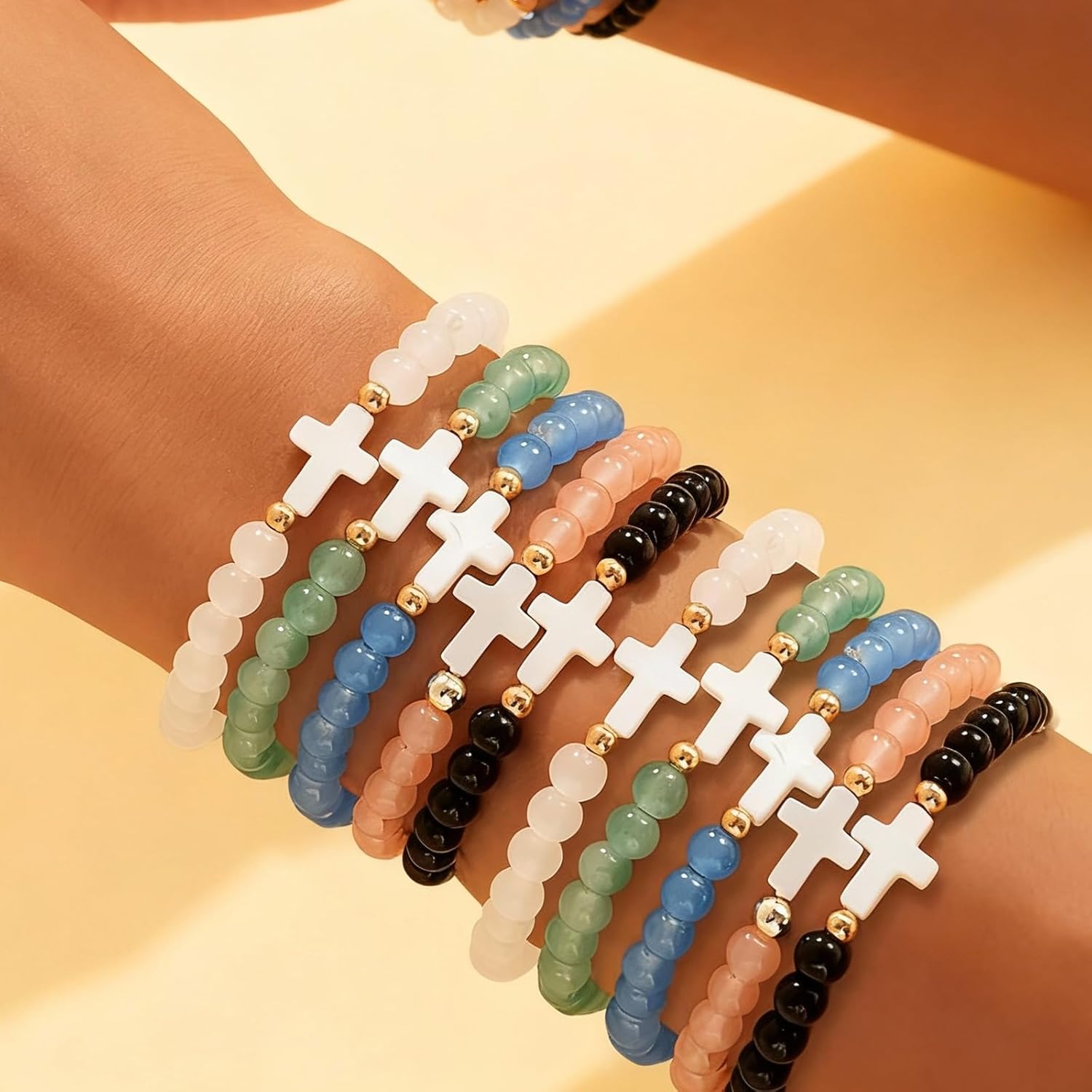 Cross Beaded Bracelets for Women Pearl Stackable Stretch Bracelet Colorful Jewelry Friendship Gift for Birthday Bridesmaid - Image 4