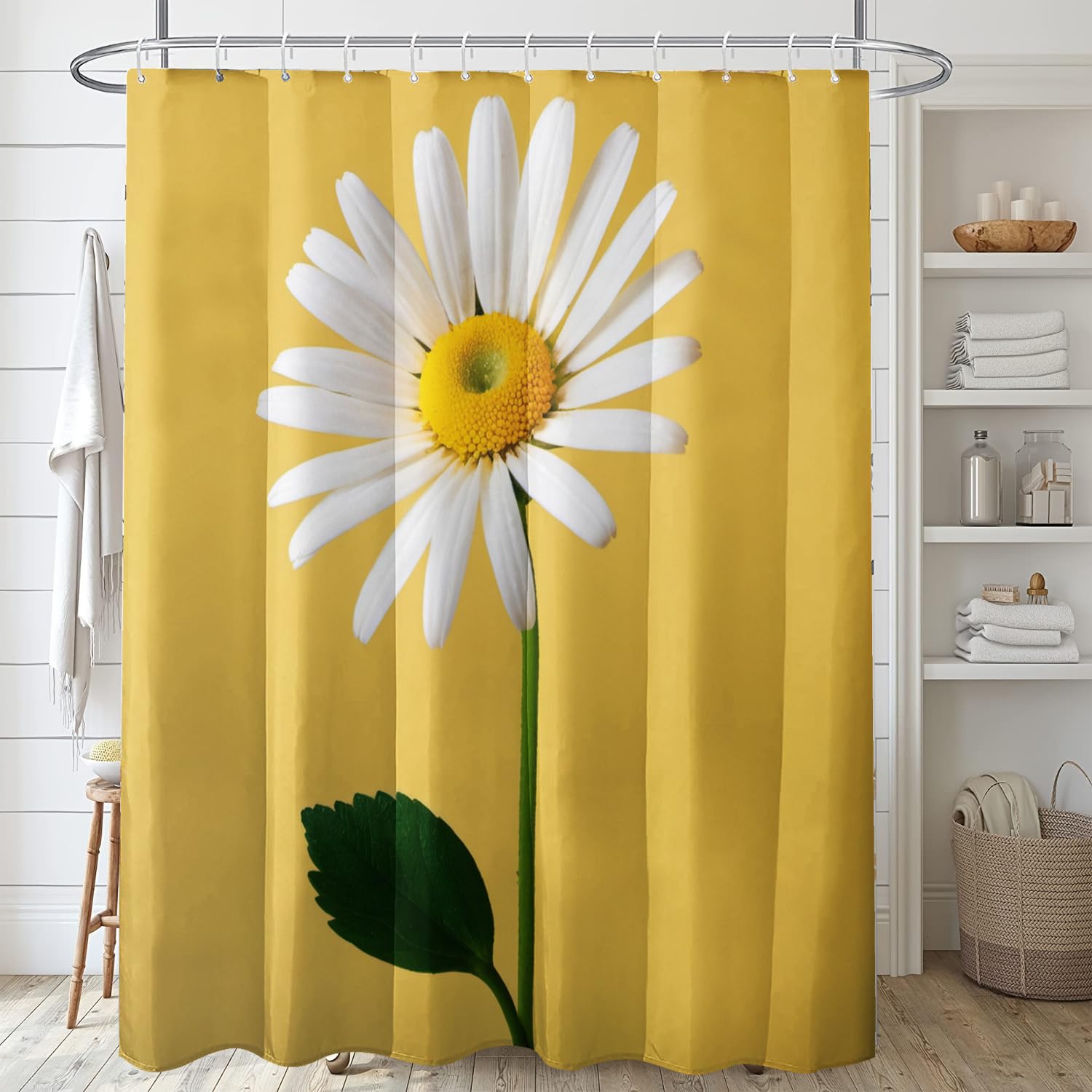 GLWDMB 1 Piece 150x180CM Daisy With A Yellow Background Pattern Printed Shower Curtain With Hook, Polyester Fabric, For Windows And Walls, Bathtub, Bathroom, Machine Washable, All Season Universal