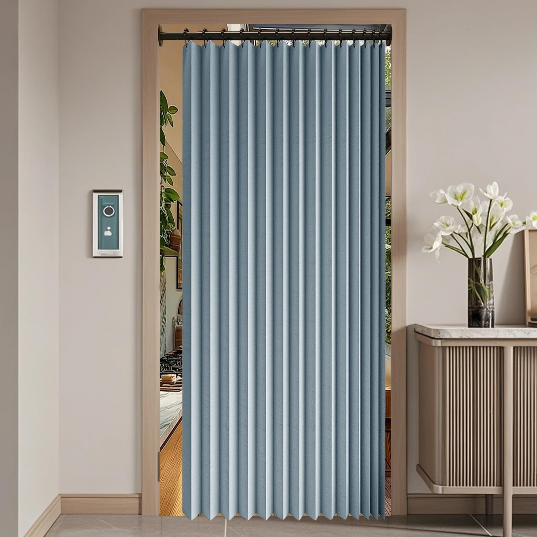 Rideau Séparateur de Pièce 240 x 192 cm Anti Froid et Chaleur Magnétique Impermeable à Oeillets Décoratif Rideau Accordéon Porte pour Chambre, Salon Décoration de Fenêtre, Bleu