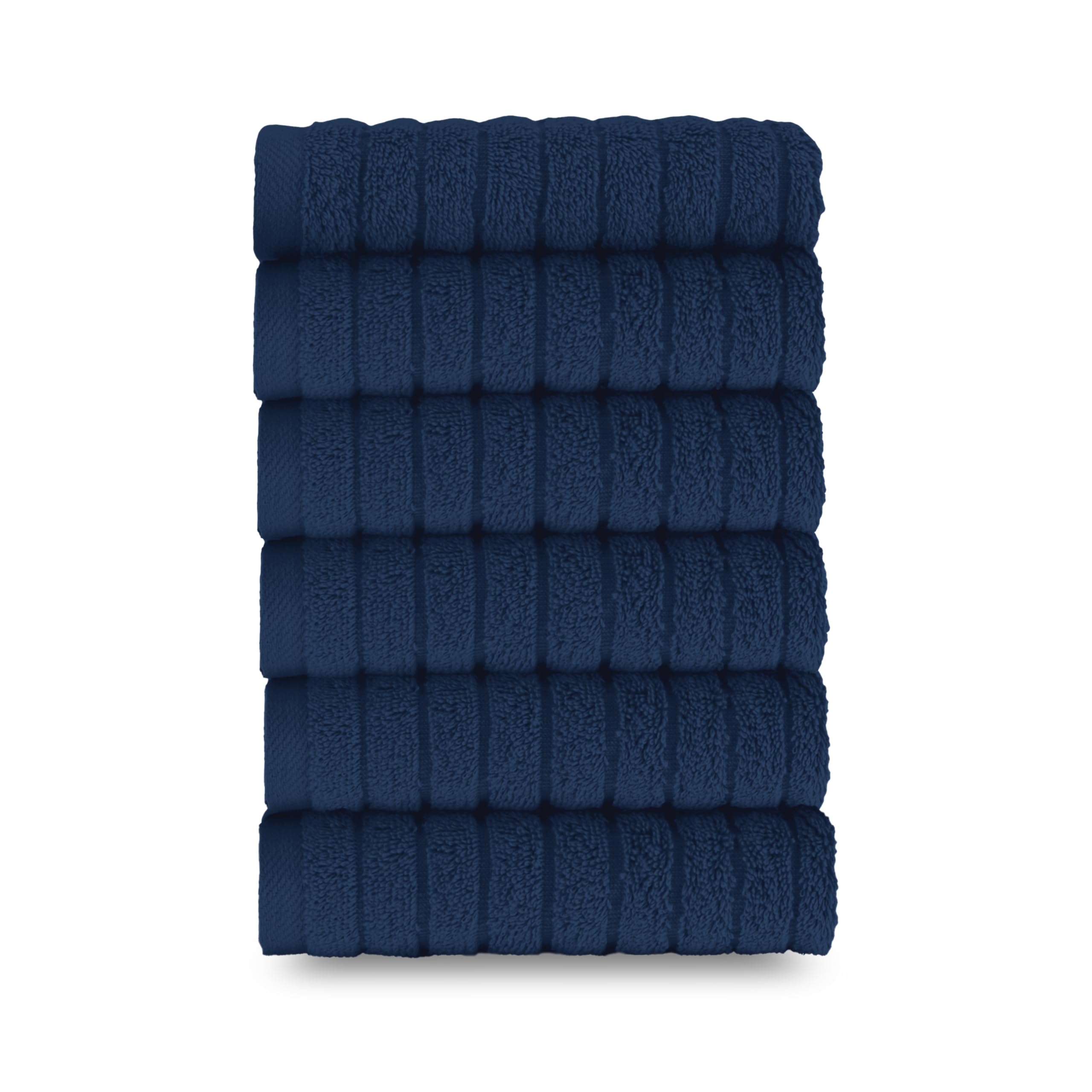 Elegant Comfort 100% Turkish Cotton Corduroy Ribbed Luxury Washcloths 6 Pack Soft 13 x 13 Inch - Higly Absorbent, Durable, Quick Dry, Spa Premium Hotel Quality for Bathroom or Travel, Navy