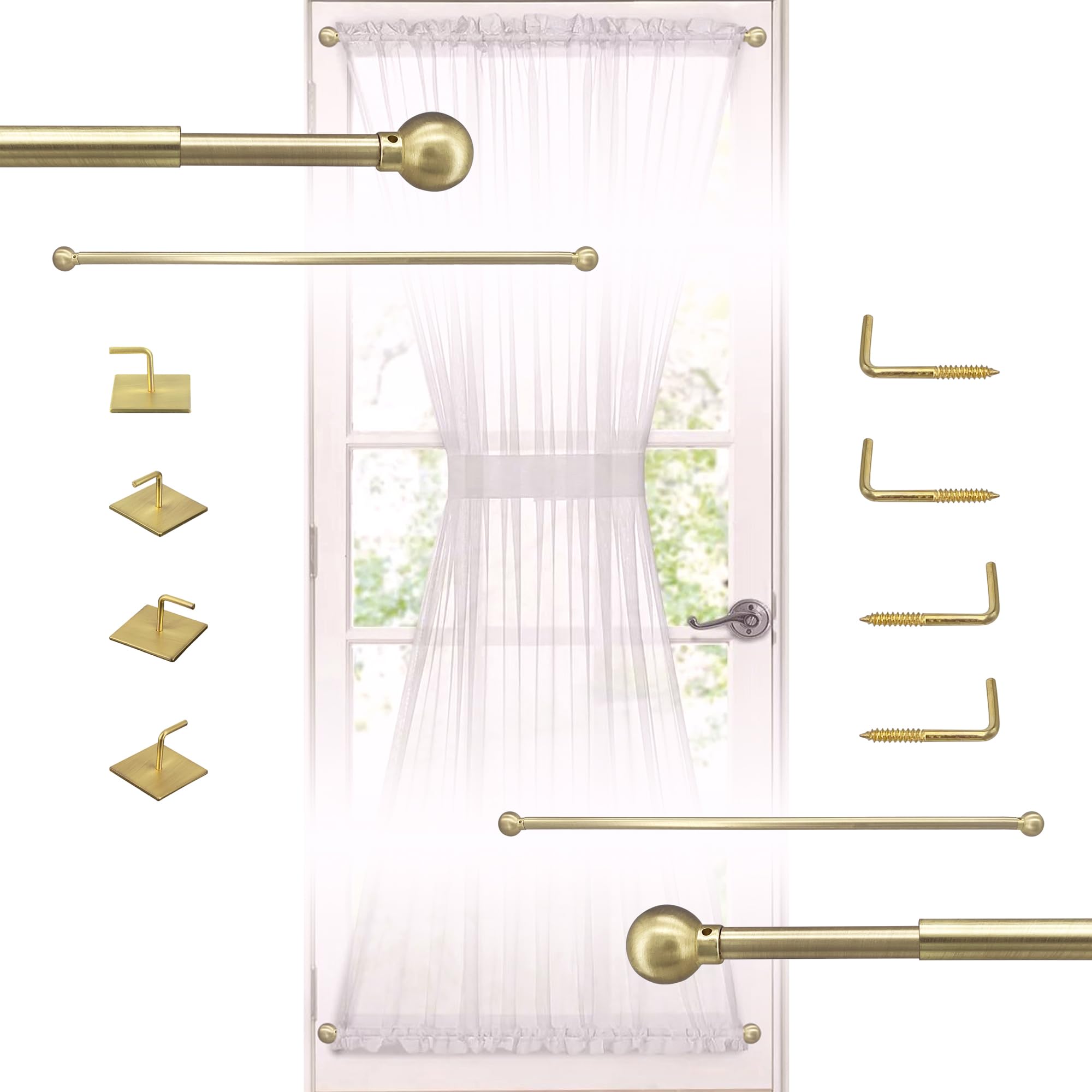ARNORX 3/8" French Door Curtain Rod, 16-28" Adjustable, Brass Brushed