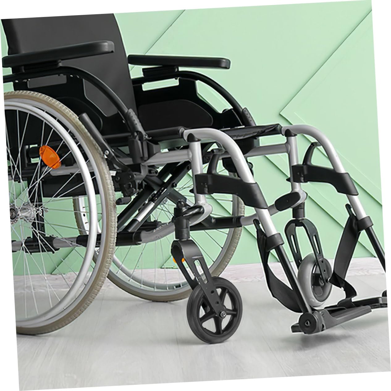 Ruote di Ricambio Antiscivolo Ruote Anteriori 4 Pezzi Nero in Gomma e Acciaio Inossidabile Installazione Facile per Carrozzine per Sedia a Rotelle