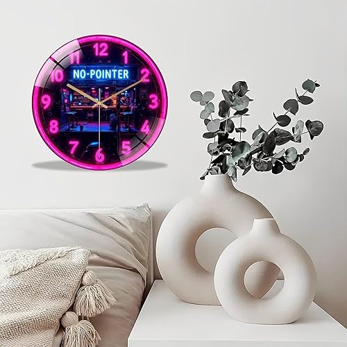 Miniatura 4 de 12-Inch Silent Glass Wall Clock, Neon Clock Bar Retro Cyberpunk Wall Clock  Silent Non-Ticking Clock, Battery Operated (AA Batteries Not Included),