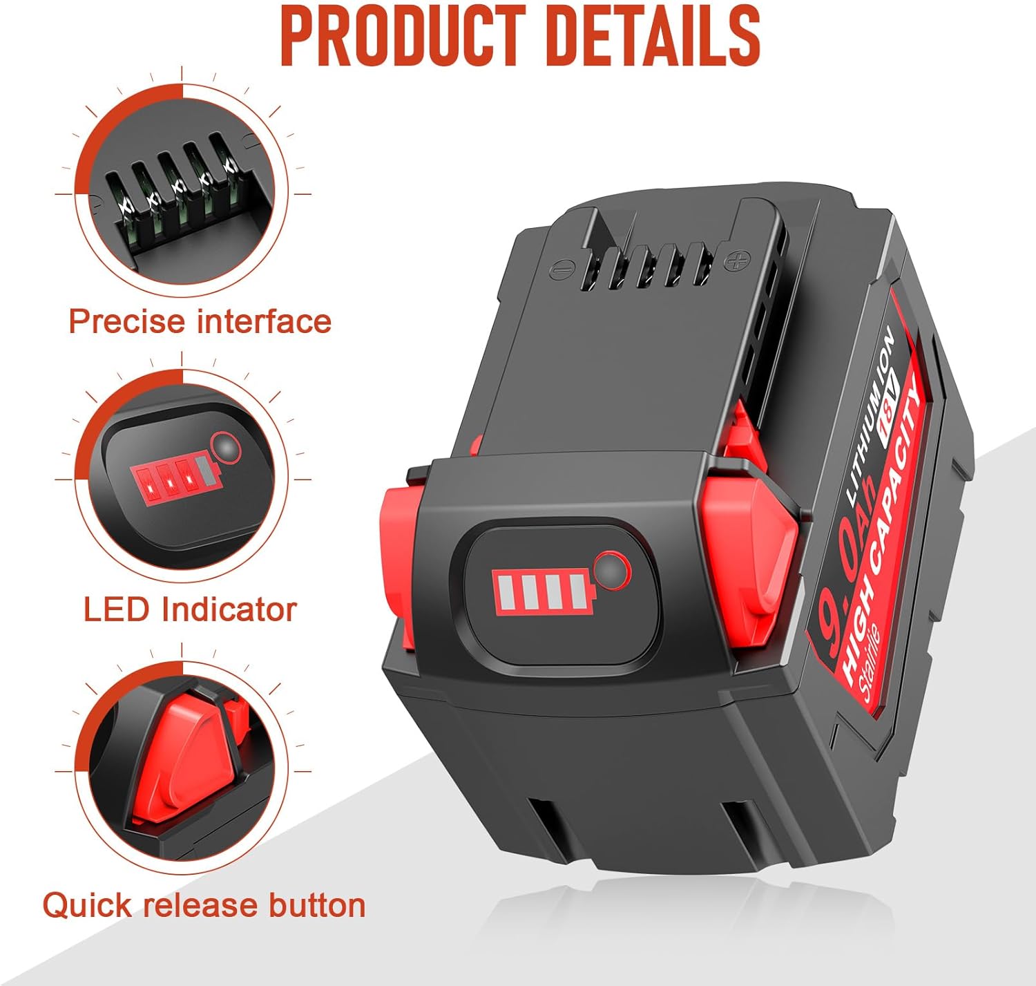 Stairlie 9.0Ah 18V Battery Replacement for Milwaukee WK1890 Mk-18 Tools, Compatible with 48-11-1840, 48-11-1828, 48-11-1820, 48-11-1815, 48-11-1850, 48-11-1890, 2646-22CT Cordless Power Tools - Image 3