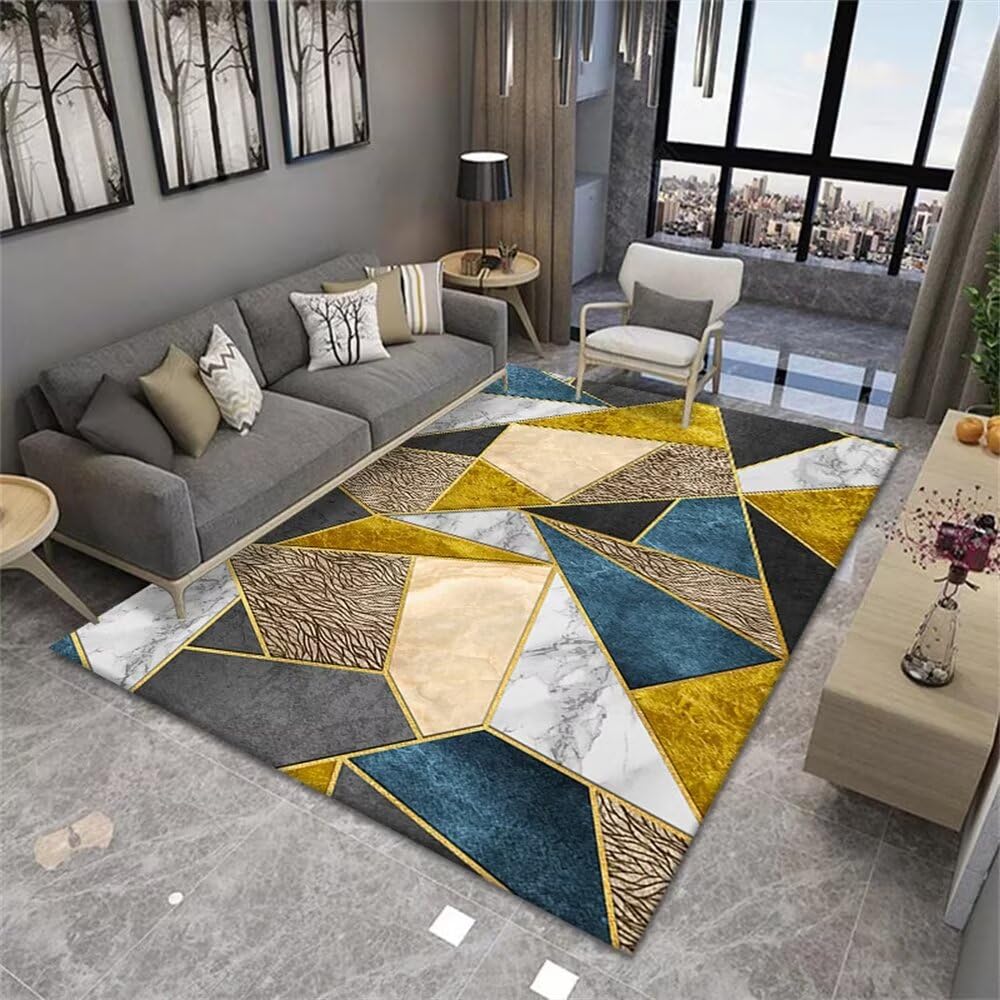 Tapis chambre enfant texture de marbre bleu jaune résistant et facile à laver
