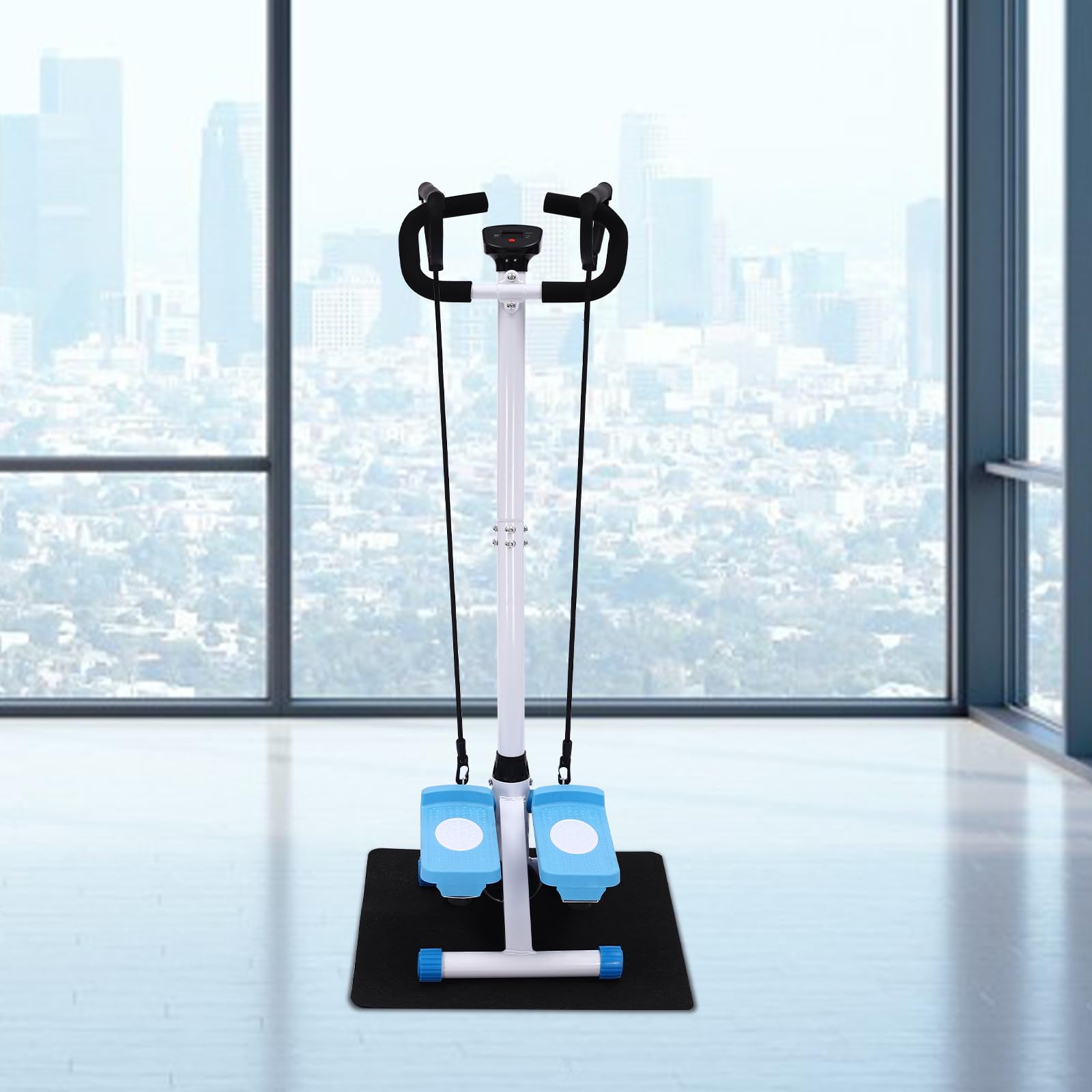 Stepper de fitness avec guidon, Swing Stepper à hauteur réglable jusqu'à 150kg, avec écran LCD et bandes de résistance, pour entraînement complet du corps à la maison/bureau