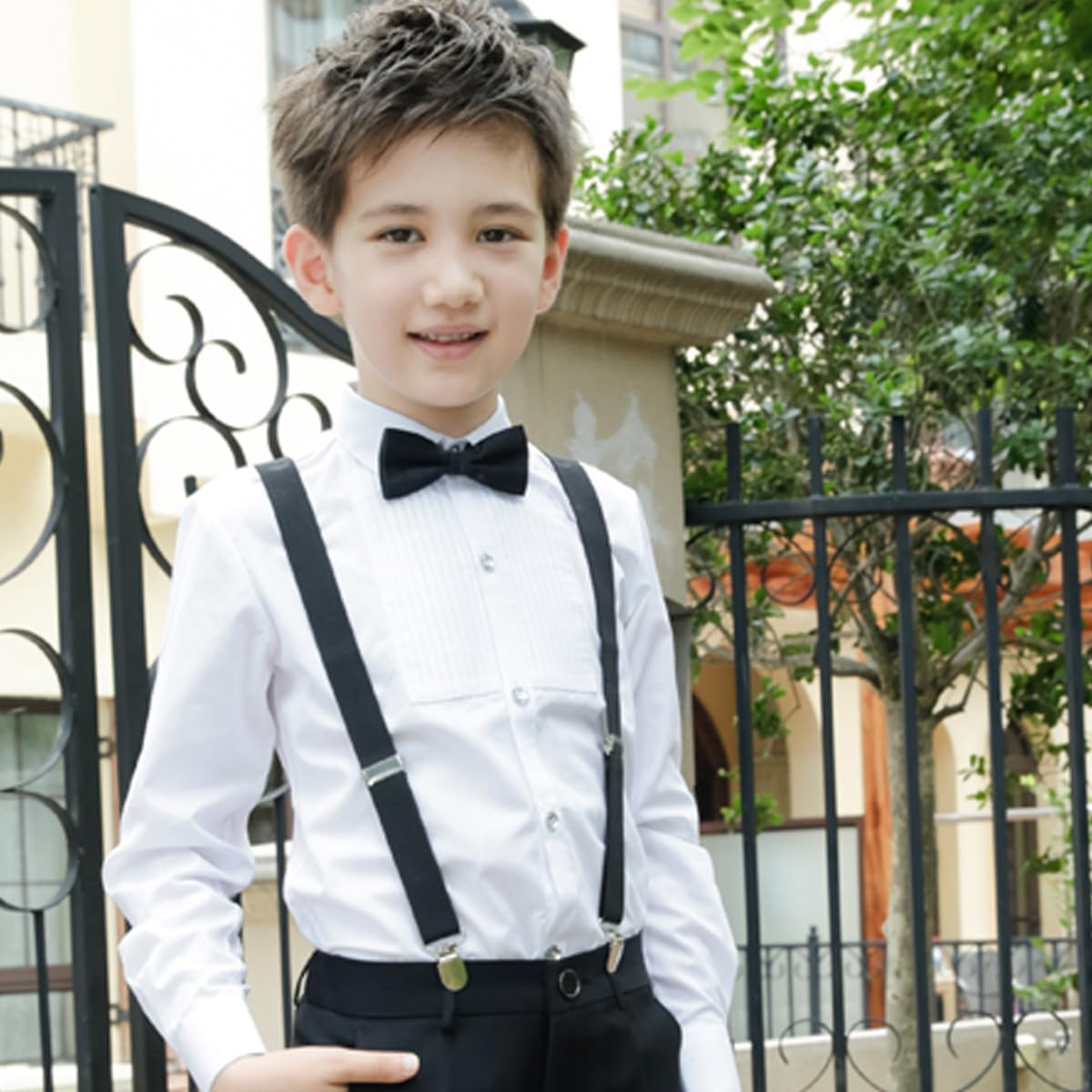 Homoyoyo 3pcs Fashion Boys and Girls Suspenders and Tie Set Elastic Bow Tie Suspenders for
