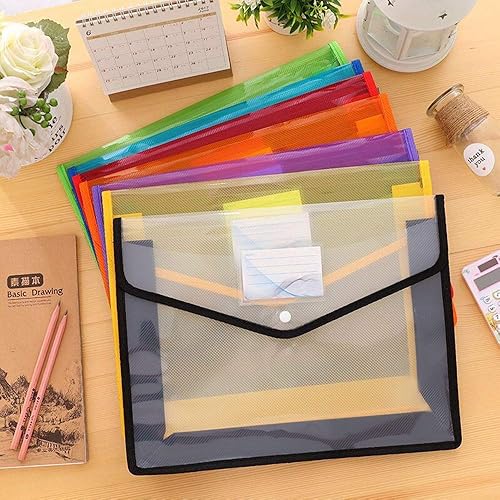 Miniatura 6 de Abgream Paquete de 7 carpetas de archivos, sobres de polietileno expandibles B4, carpeta de documentos de plástico, cierre de botón, bolsa de