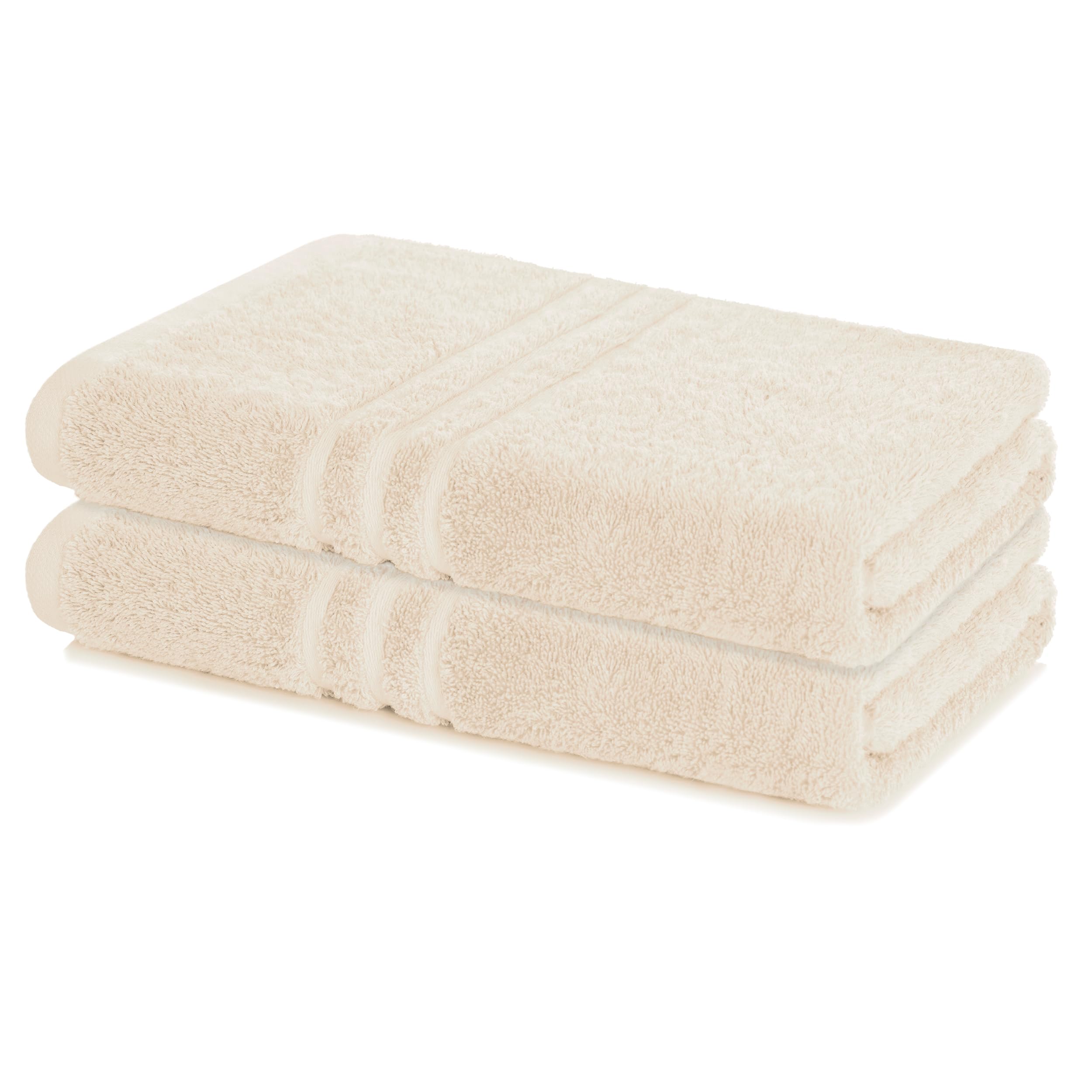 Lavea® Lot de 2 Draps de Bain 100x150 cm – Serviette de Sauna en éponge 100% Coton, Doux, Absorbant et Résistant – Idéal Salle de Bain, Spa, Hôtel - Crème