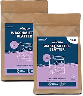 œcolife Waschmittel Blätter, 2x 60 Waschladungen, Vollwaschmittel Made in EU, Waschmittelsteifen für weiße, dunkle und bunte Wäsche, wasserlöslich, nachhaltig, Waschstreifen, Waschblätter
