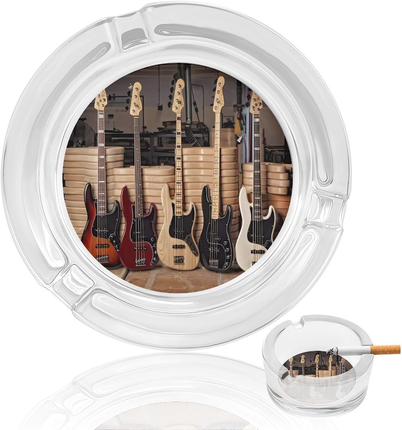Guitar Bass Music Musical Instruments Glass Ashtrays for Cigarettes Decorative Modern Ashtray Classic Round Home Ashtrays Small Indoor Ash Tray Heavy Glass Ash Tray for Office Balcony