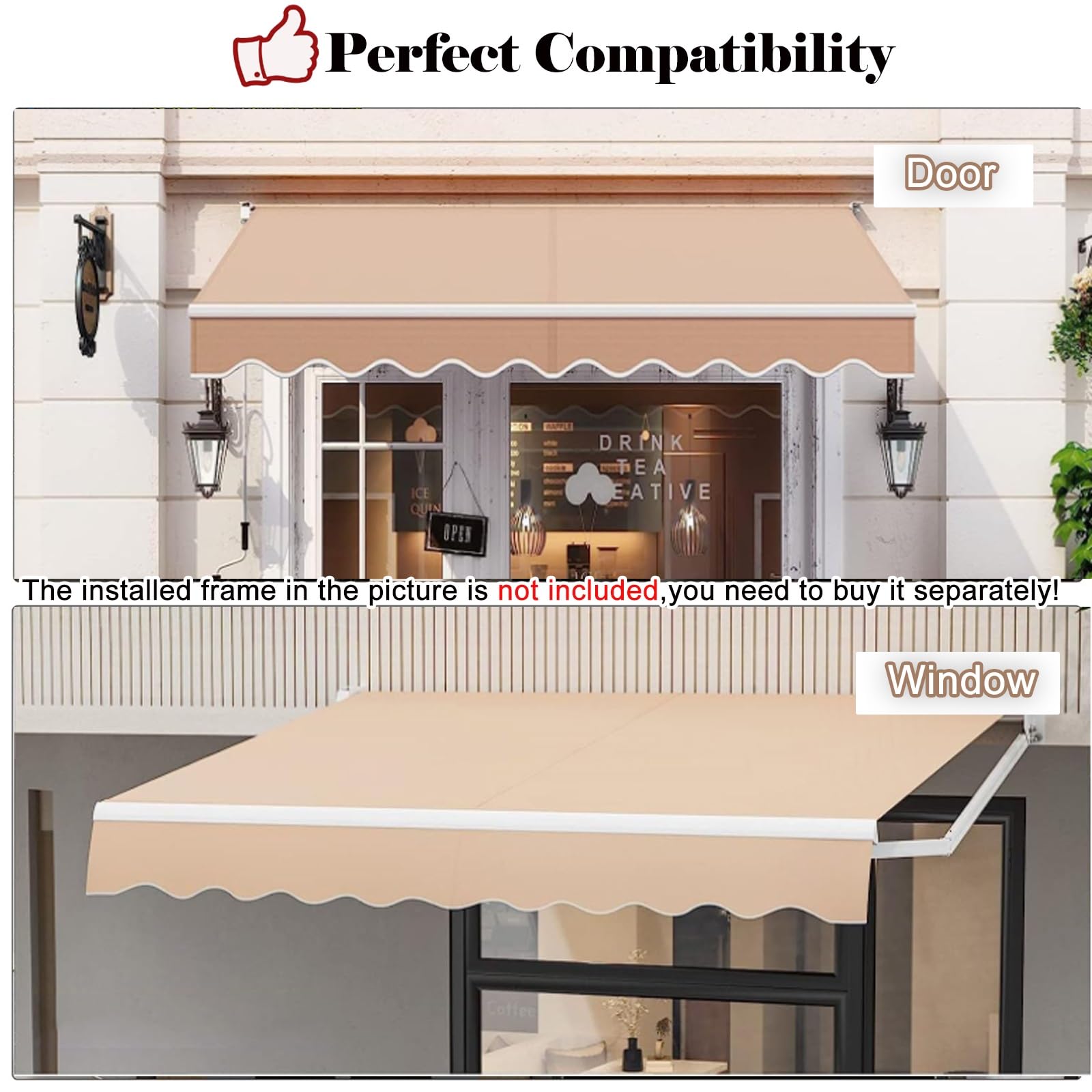 toile pour store banne Auvent électrique rétractable en tissu pour la maison, patio/jardin/cour/terrasse/restaurant/magasins, cadre en toile de remplacement rétractable non inclus, auvent pare-soleil