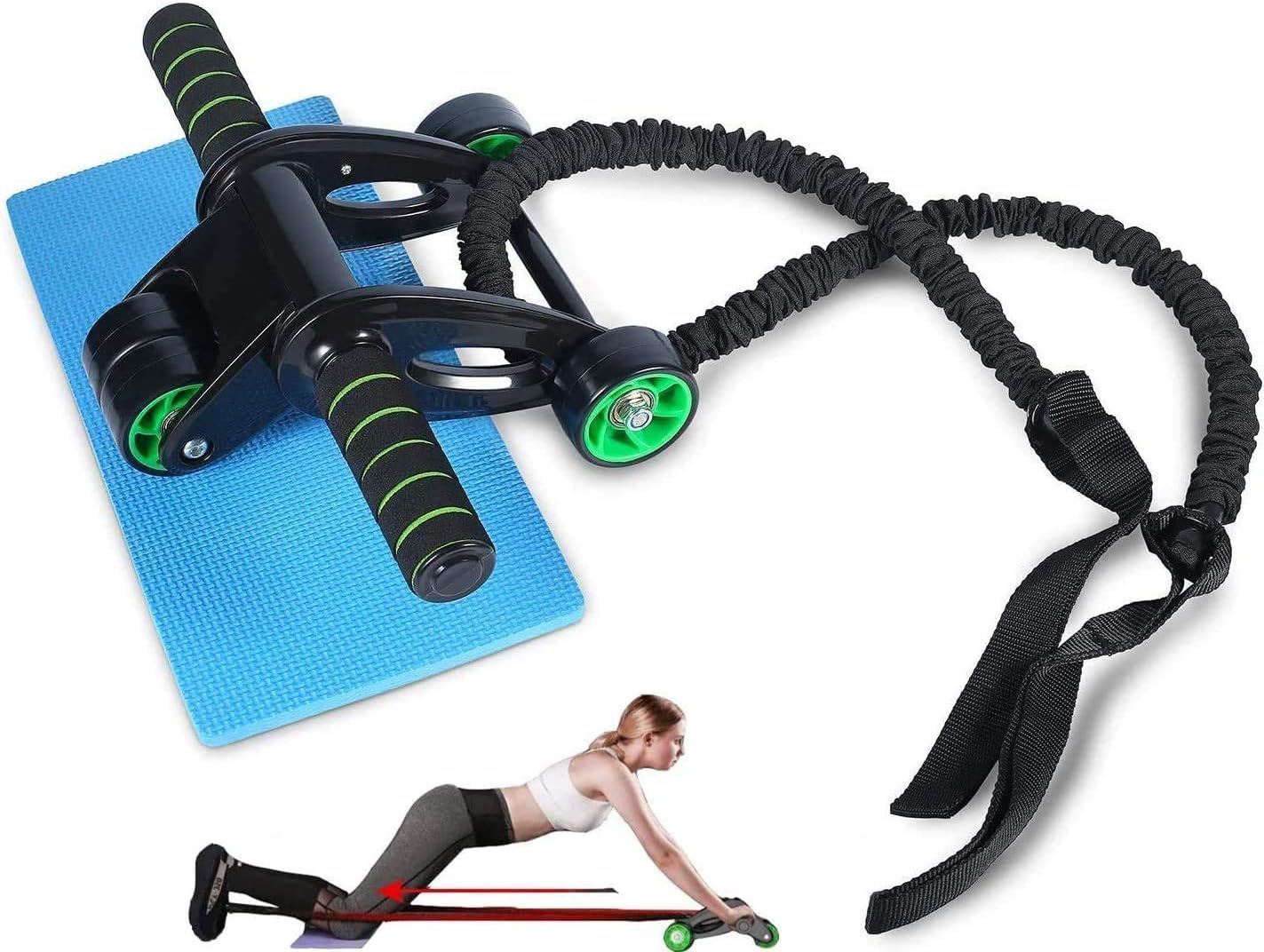 Joeoy Ab Roller for Abs Workout, 4 Wheels Foldable Ab Roller Wheel Exercise Equipment Ab Wheel Roller with Knee Pad and Resistance Bands, Perfect Home Gym Equipment for Men Women Abdominal Exercise