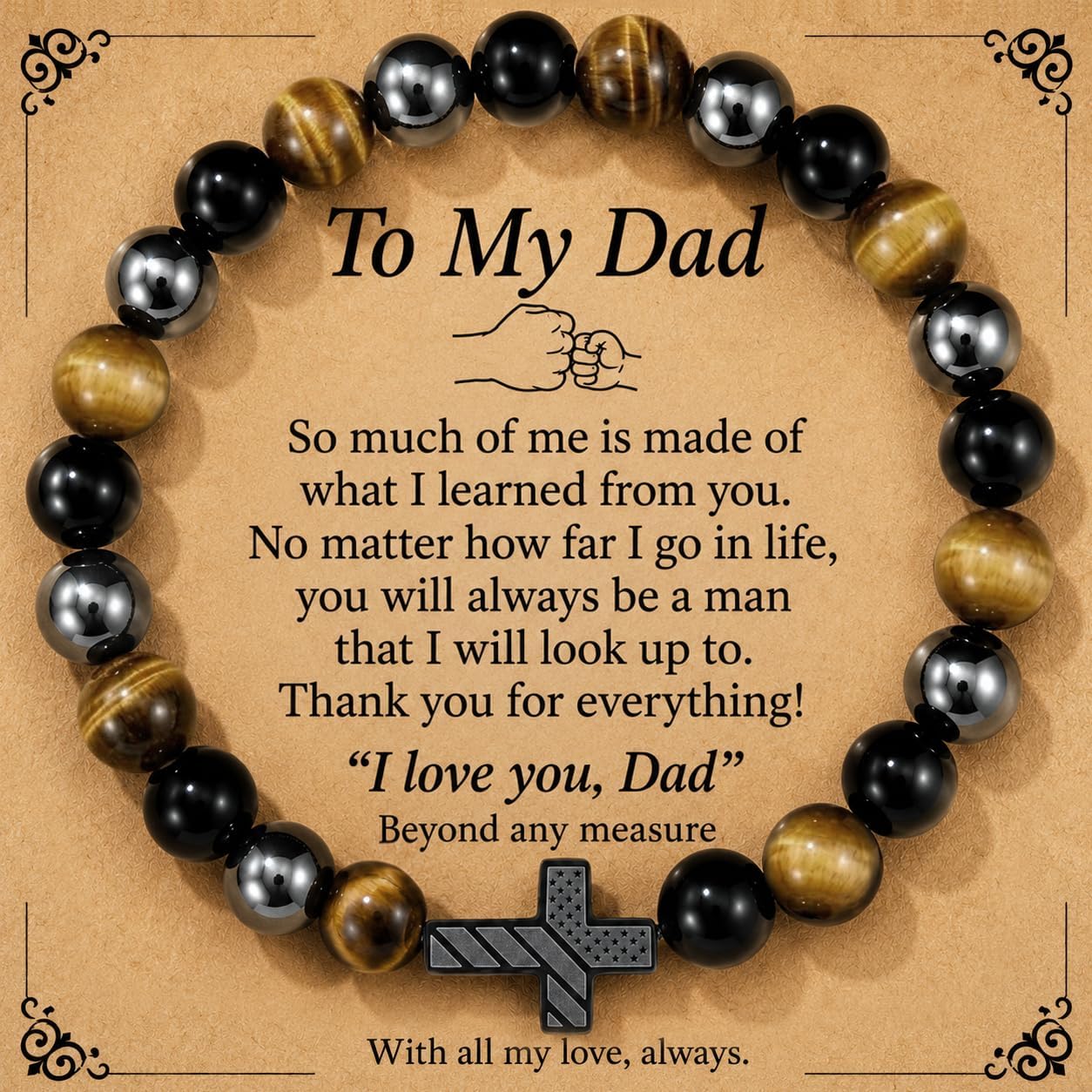 Gift for Dad New Dad Bonus Stepdad Husband - American Flag Cross Bracelets Triple Protection Bracelet Christian Birthday Fathers Day Jewelry Gift for Men Him