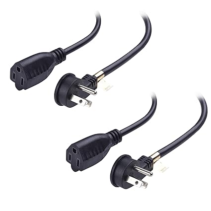 Cable Matters 2-Pack Low Profile Right Angle Power Extension Cord (Power Extension Cable) 1 Foot (NEMA 5-15P to NEMA 5-15R)