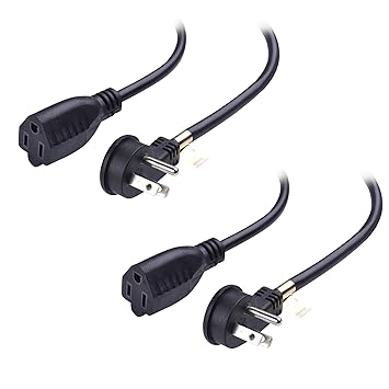 Cable Matters 2-Pack Low Profile Right Angle Power Extension Cord (Power Extension Cable) 3 Feet (NEMA 5-15P to NEMA 5-15R)
