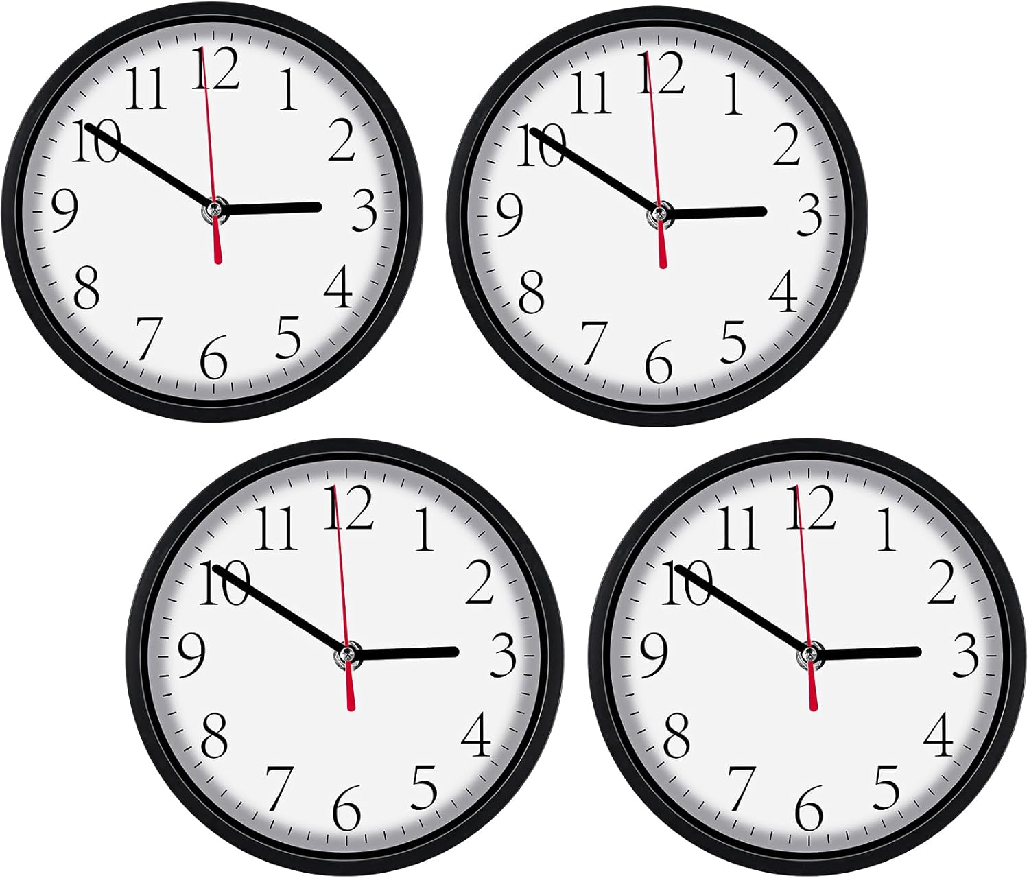 Inbagi 4 Pcs Wall Clocks Battery Operated 8 Inch Black Small Silent Non Ticking Analog Quartz Clock Modern Round School Clocks for Home Bedroom Kitchen Bathroom Office Living Room