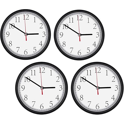 Inbagi 4 Pcs Wall Clocks Battery Operated 8 Inch Black Small Silent Non Ticking Analog Quartz Clock Modern Round School Clocks for Home Bedroom Kitchen Bathroom Office Living Room
