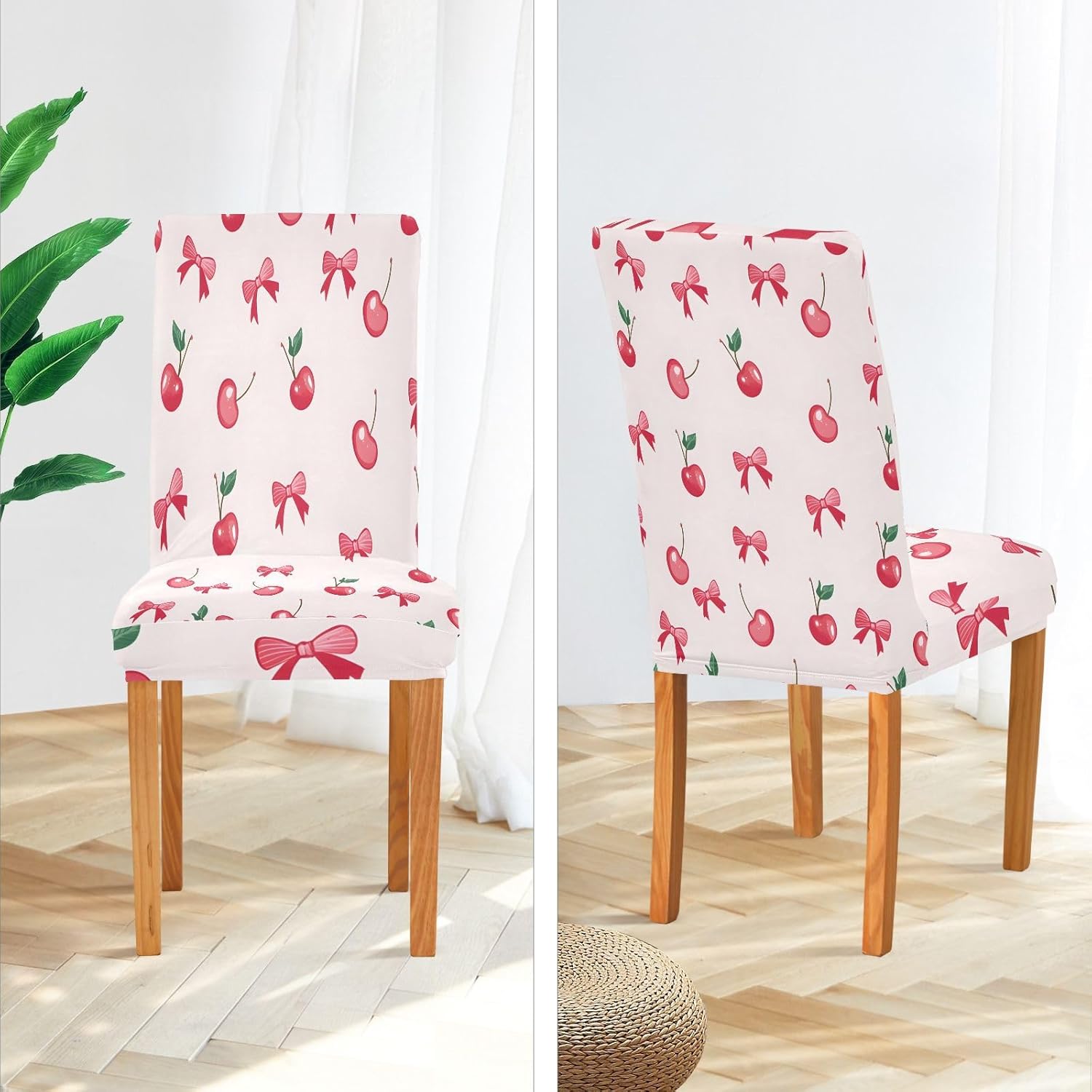 ALAZA Chair Covers for Dining Room, Cherry and Bow Pattern Stretch Chair Cover Sets Chair Protector Removable Washable for Ktichen Restaurant Hotel