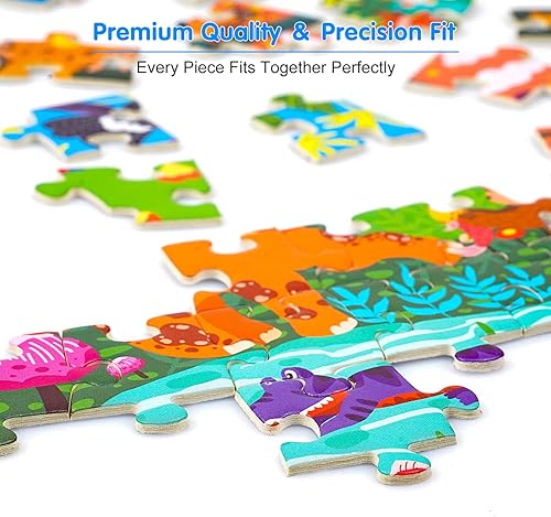 Miniatura 5 de Rompecabezas para niños de 4 a 8 años, 200 piezas de cartón con forma de animal para amantes de los animales, caja de rompecabezas resistente y