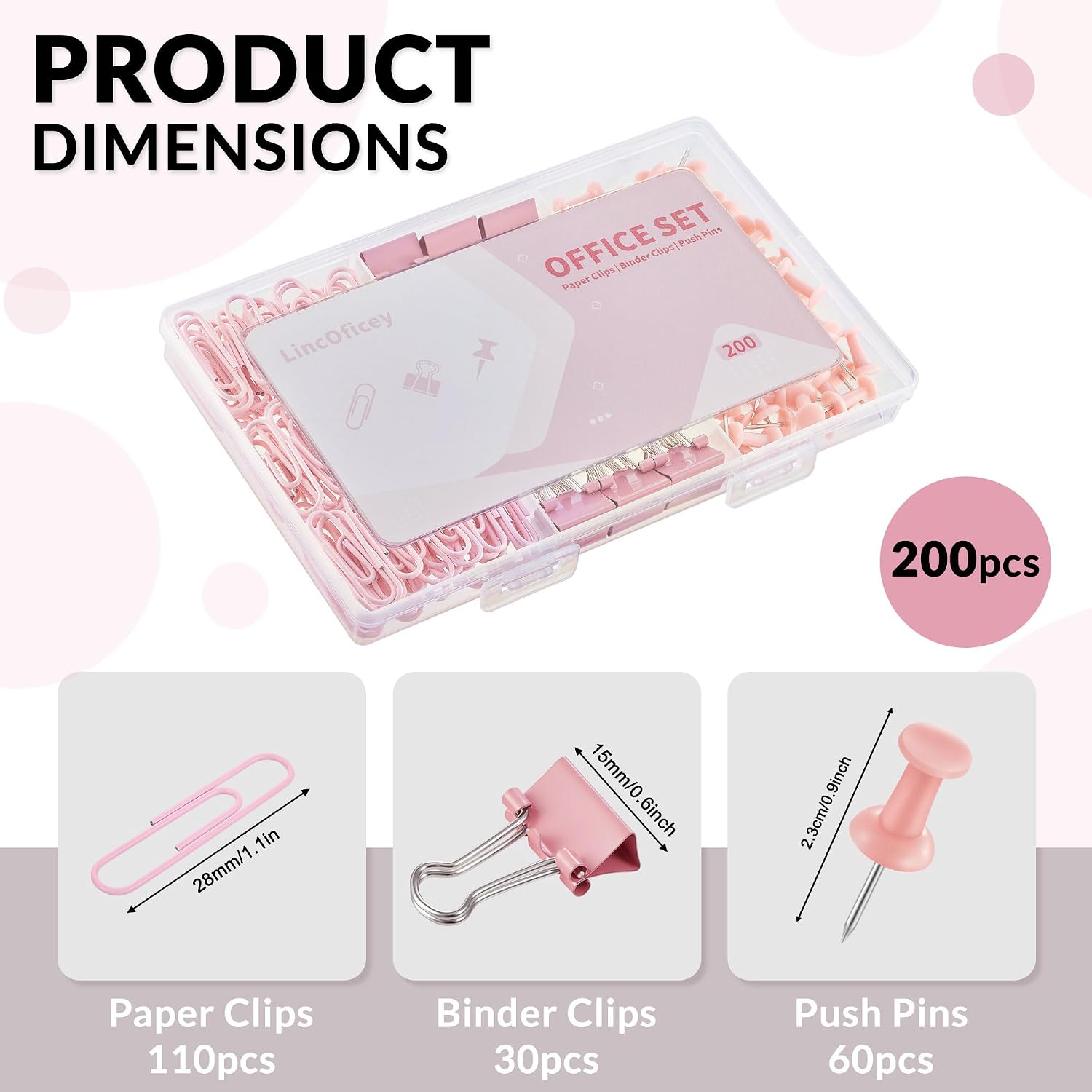 200pcs Paper Clips Binder Clips and Push Pins Set, Mini Clips and Thumb Tacks for Multipurpose Document Organization (Pink) image 2