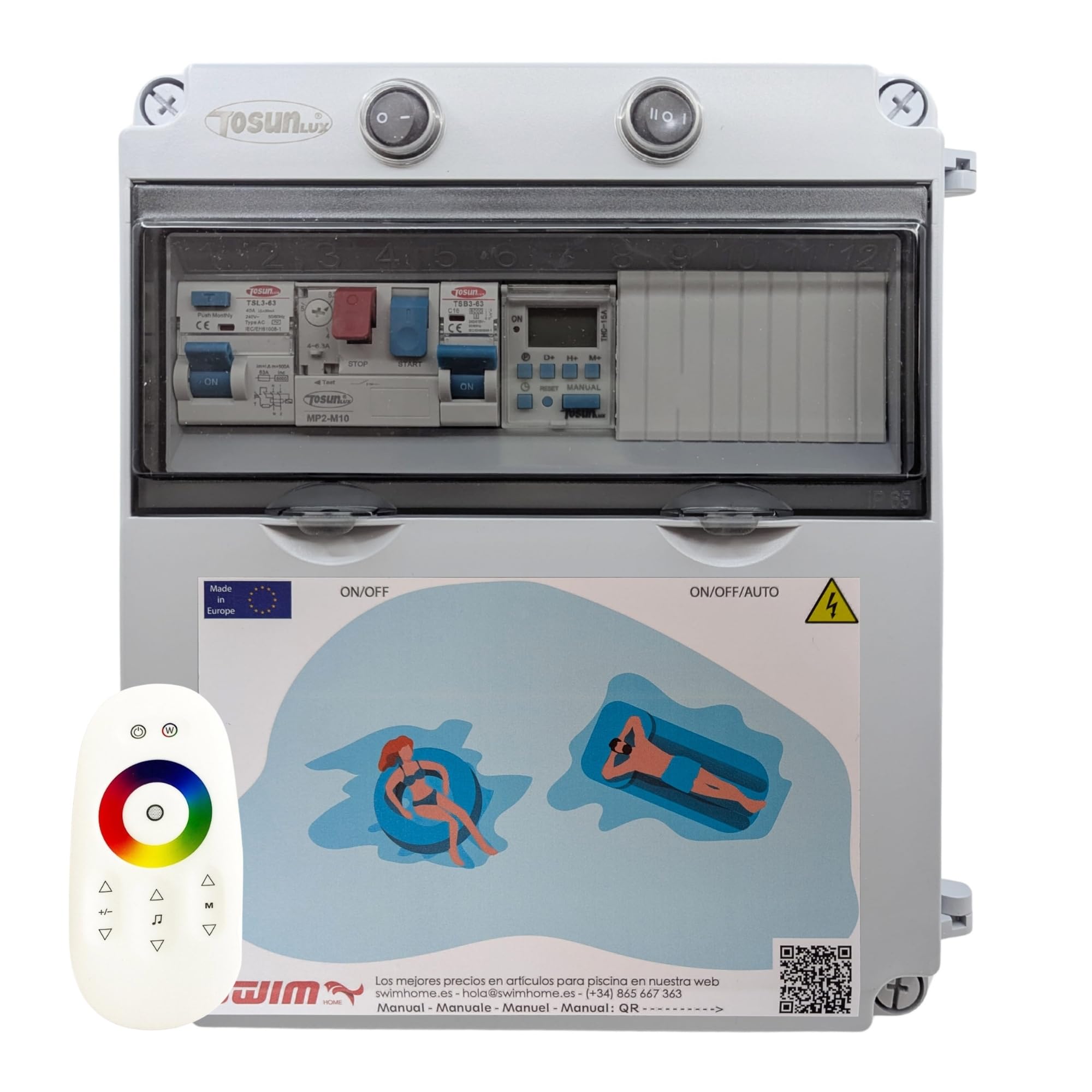 Tosun Tableau électrique piscine WiFi, pompe 2 CV (6-10 A), transformateur 150 W 12 V DC, protection IP65, gris
