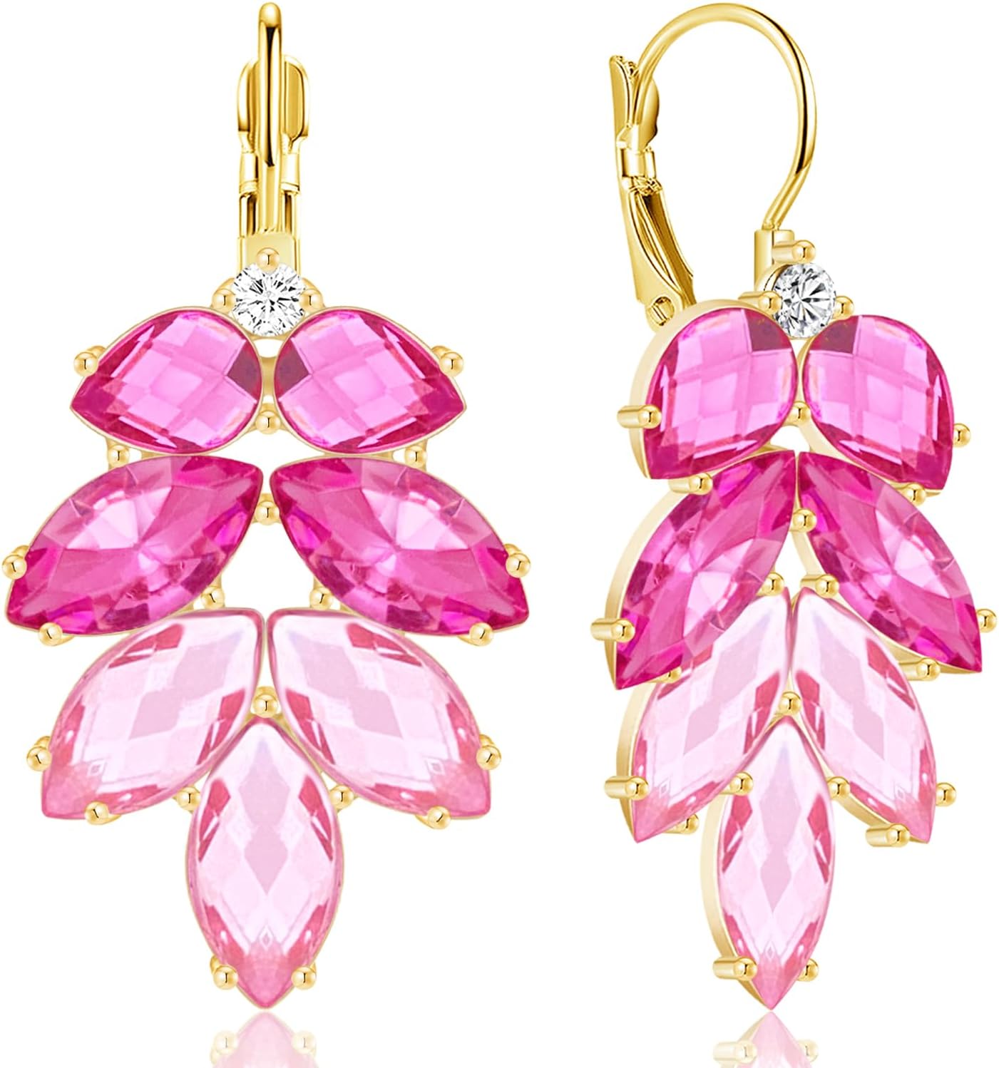 Bohemian Dainty Sparkly Crystal Rhinestone Leaf Dangle Drop Leverback Earrings For Women Wedding