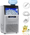 Créateur de glace,110LBS/24H Machine à glace commerciale en acier inoxydable Machine à glaçon avec 25LBS Capacité,45 Cubes de glace en 12-15 minutes,Auto-nettoyage,Idéal pour restaurant,Bars,Maison,Comprend Scoop
